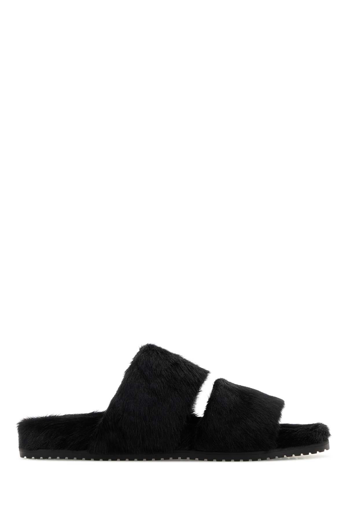 Dolce & Gabbana Men Black Calf Hair Dg Casual Slippers DOLCE & GABBANA
