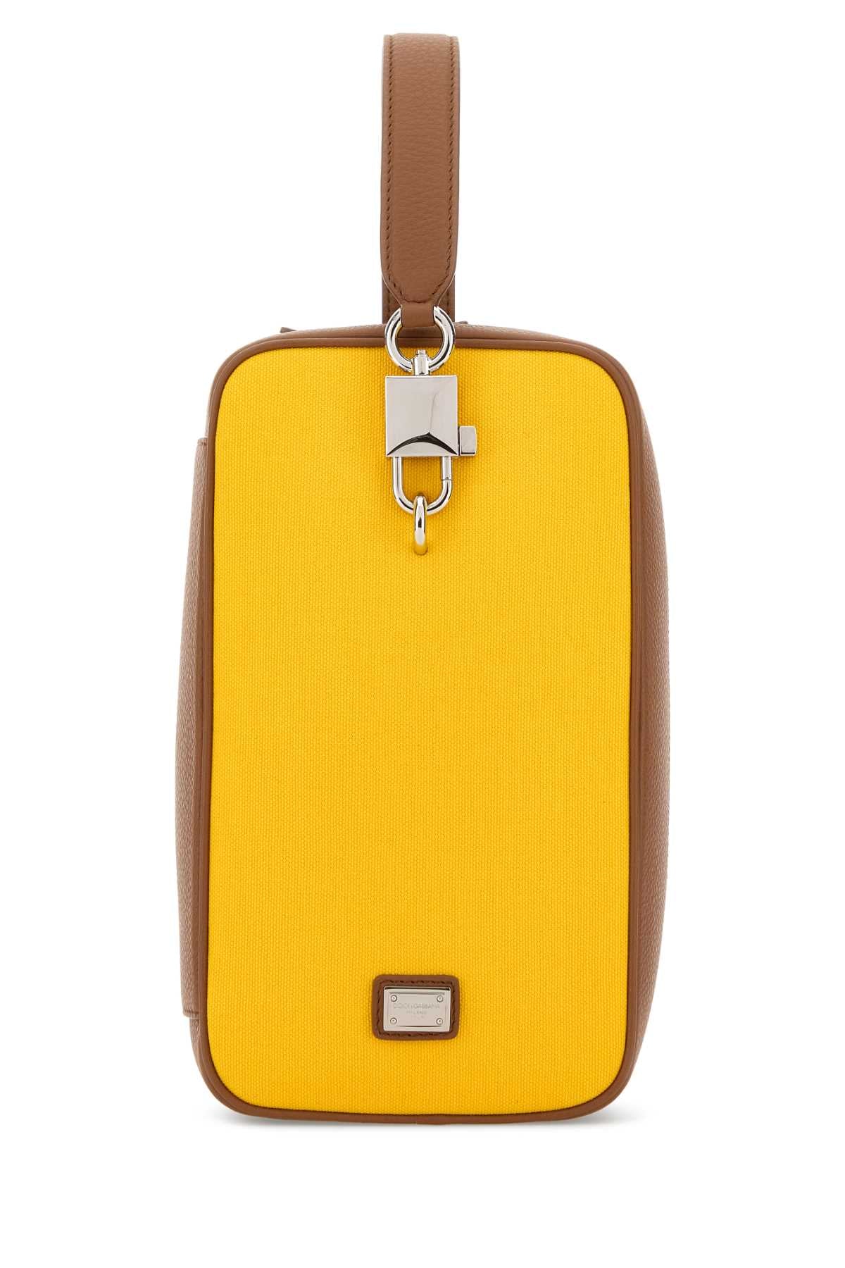 Dolce & Gabbana Men Two-Tone Leather And Canvas Lock Handbag DOLCE & GABBANA