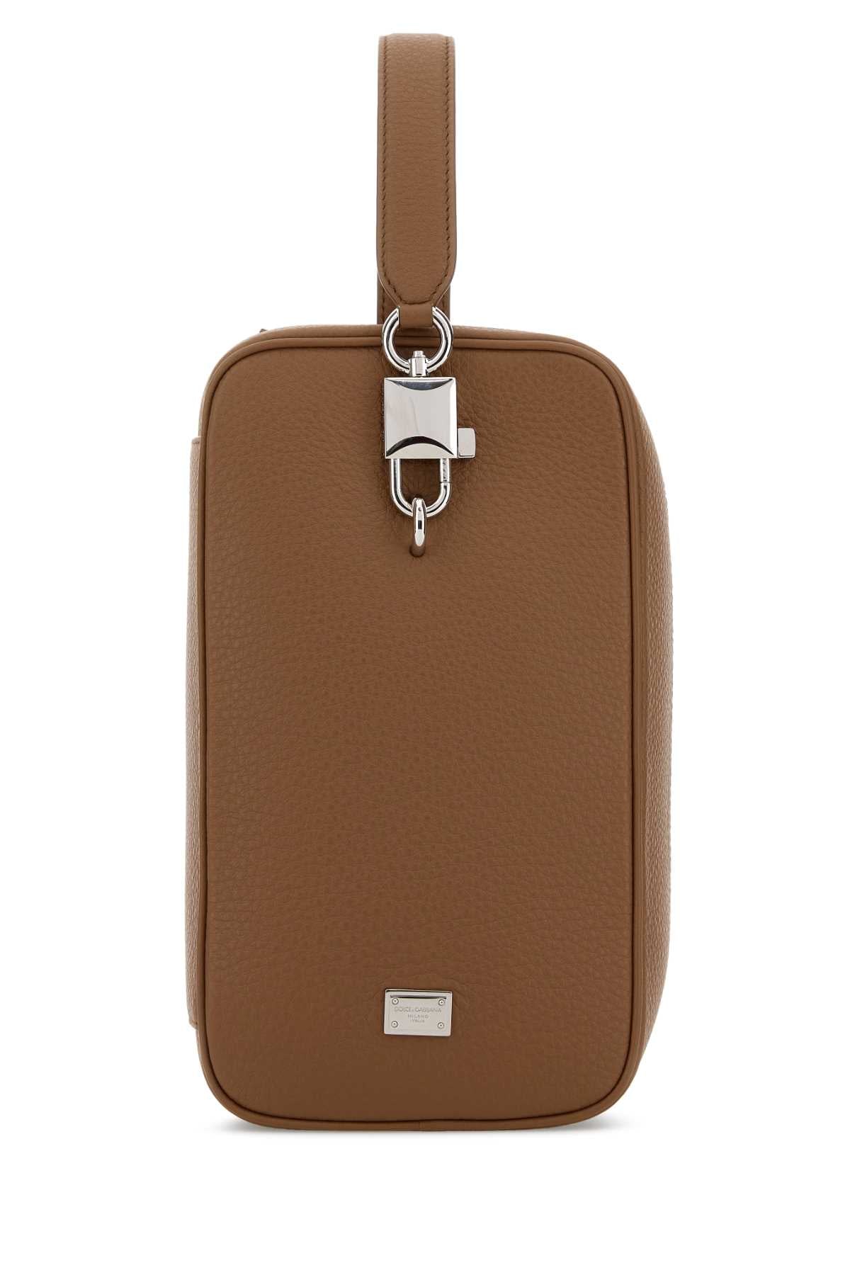 Dolce & Gabbana Men Camel Leather Lock Handbag DOLCE & GABBANA