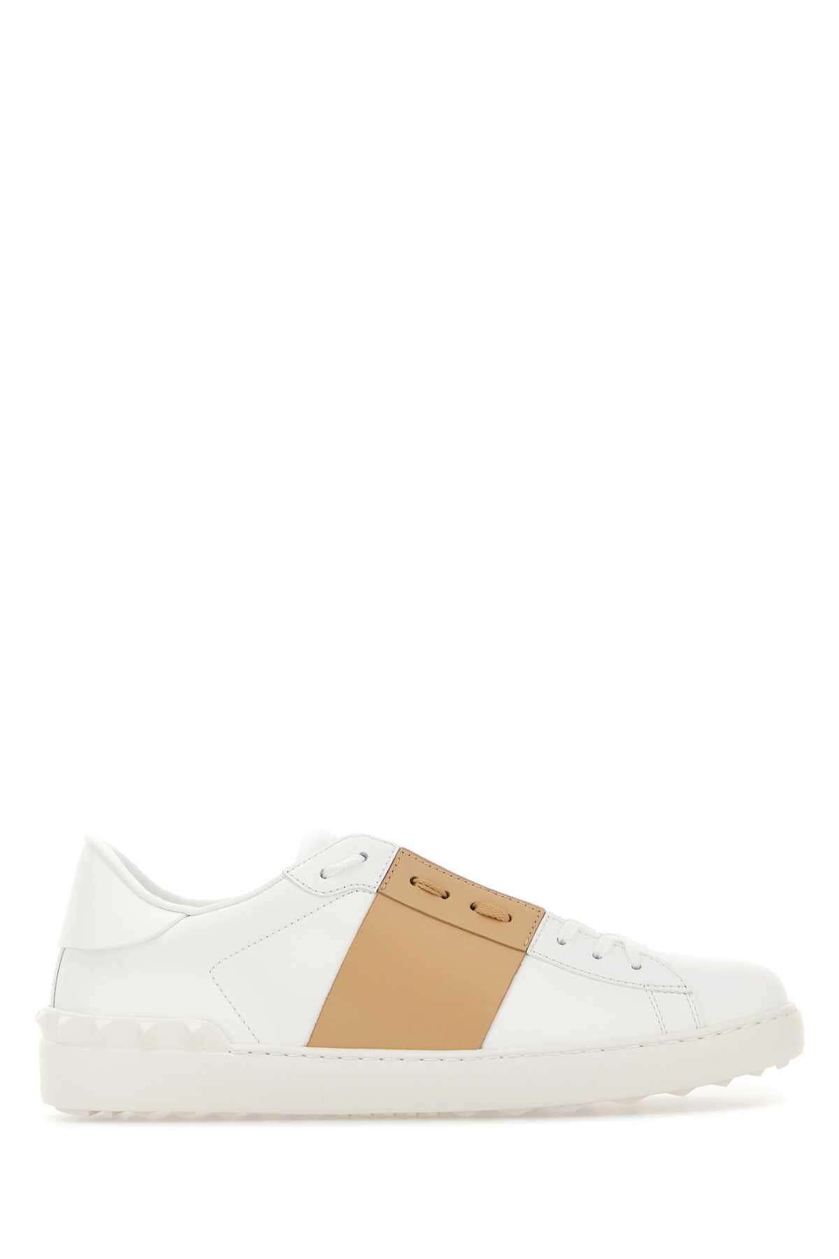 Valentino Garavani Men White Leather Open Sneakers With Camel Band VALENTINO GARAVANI