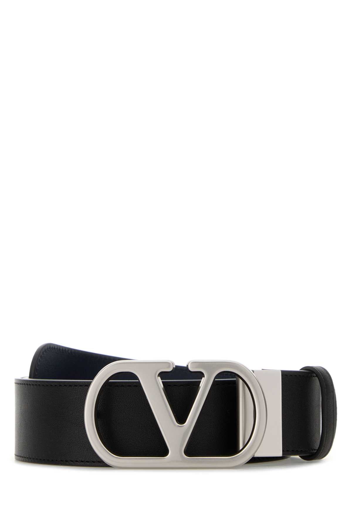 Valentino Garavani Men Black Reversible Leather Belt VALENTINO GARAVANI