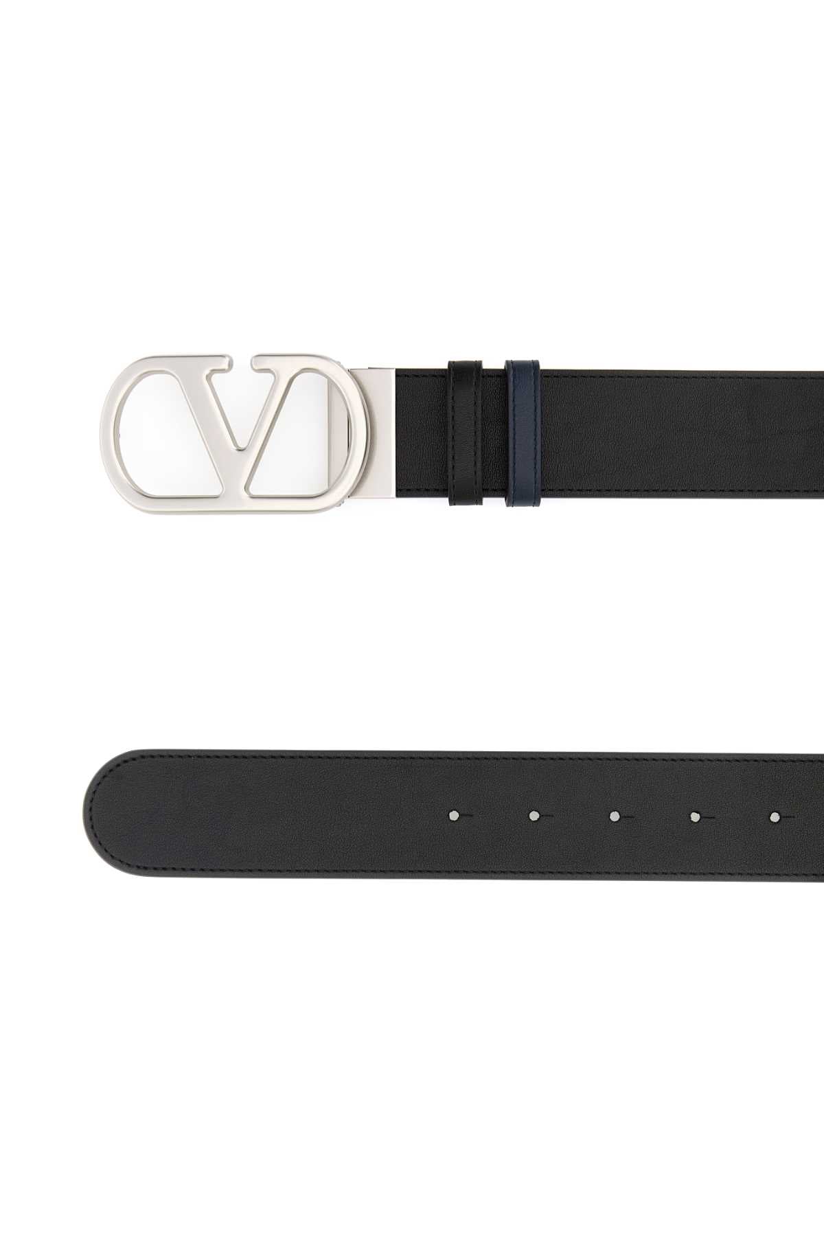 Valentino Garavani Men Black Reversible Leather Belt VALENTINO GARAVANI