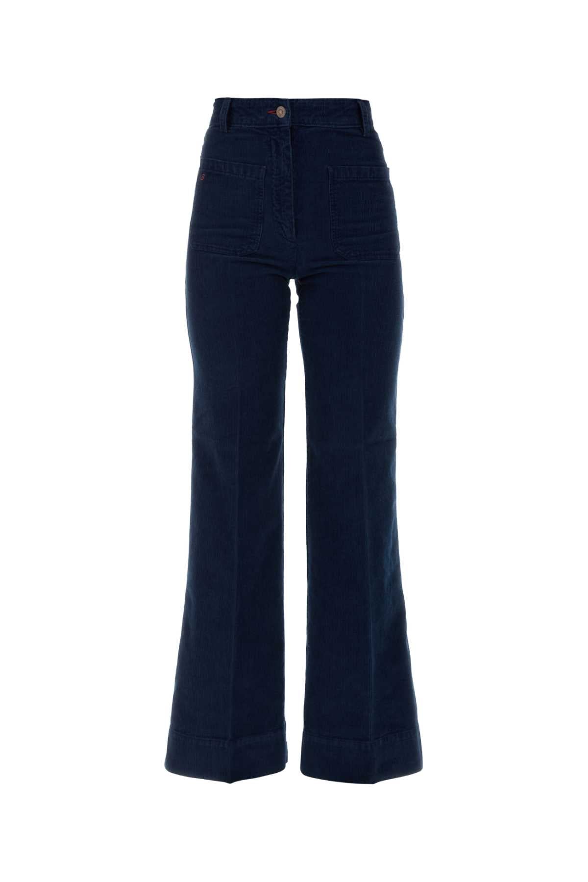 Victoria Beckham Women Blue Corduroy Flared Pant VICTORIA BECKHAM