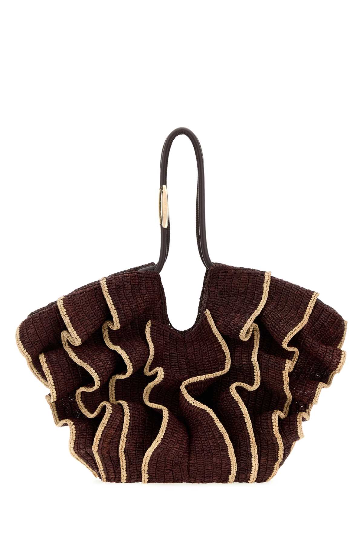 Zimmermann Women Chocolate Raffia Medium Goldentime Shopping Bag ZIMMERMANN