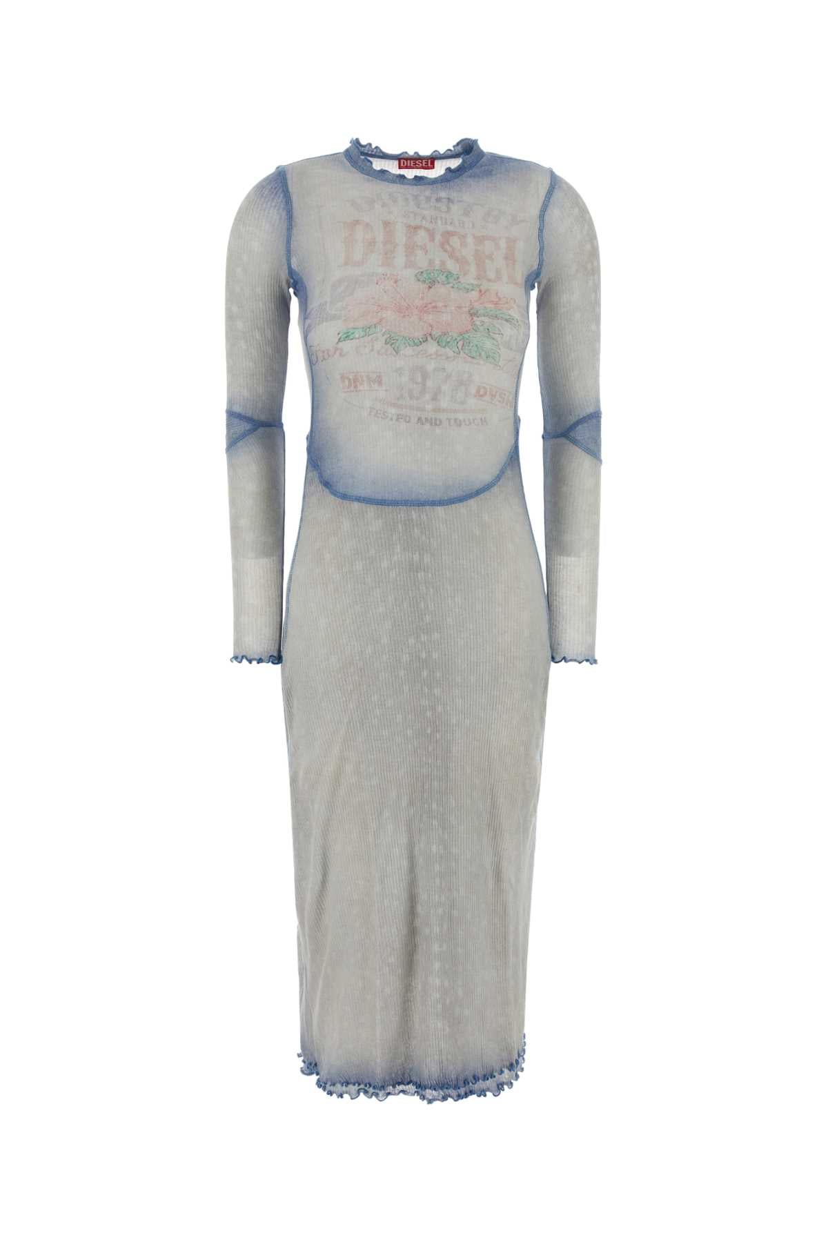 Diesel Women Pastel Light-Blue Cotton Dress DIESEL