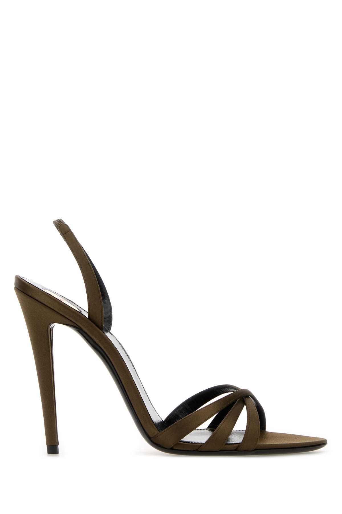 Saint Laurent Women Army Green Satin Kate Sandals SAINT LAURENT