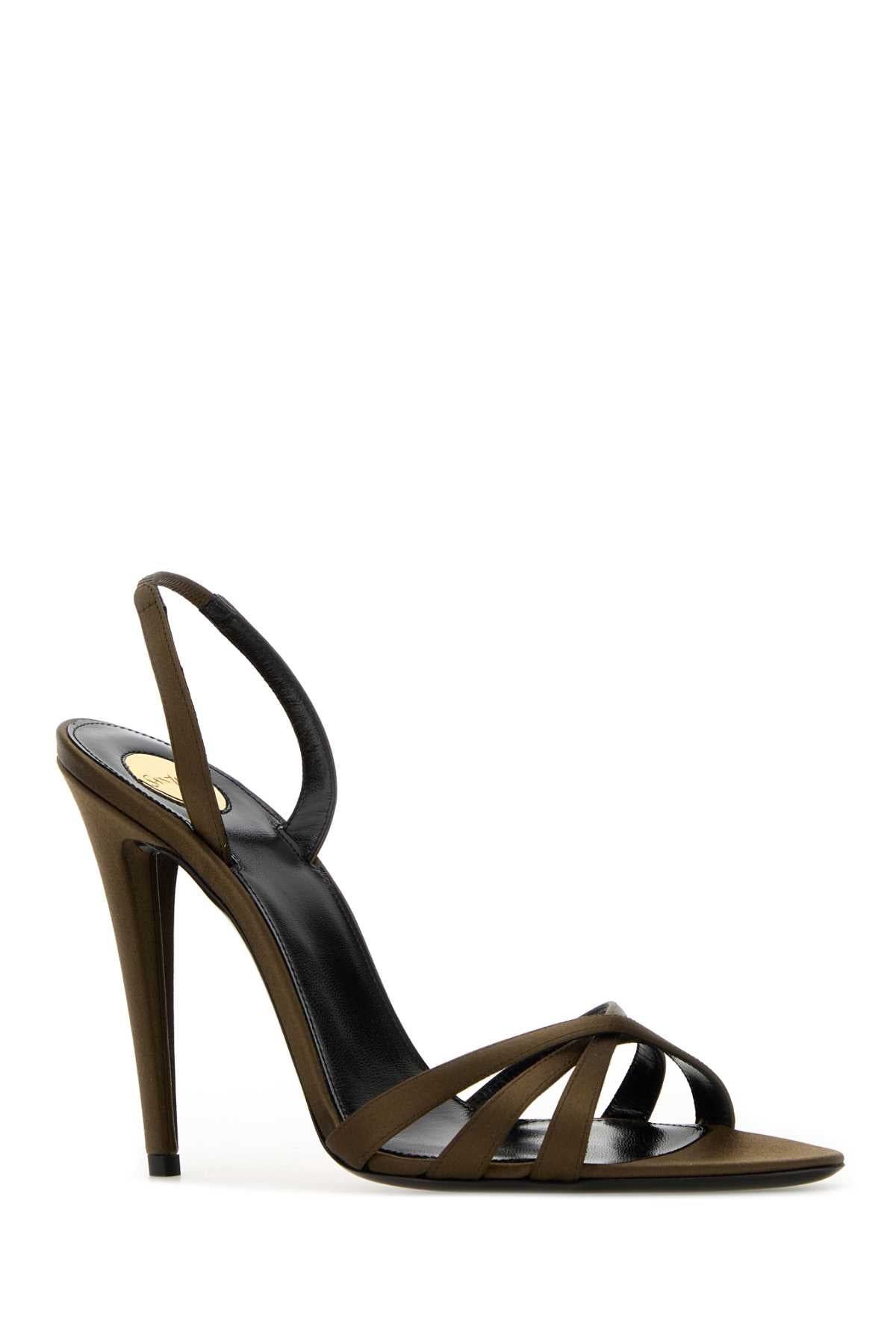 Saint Laurent Women Army Green Satin Kate Sandals SAINT LAURENT