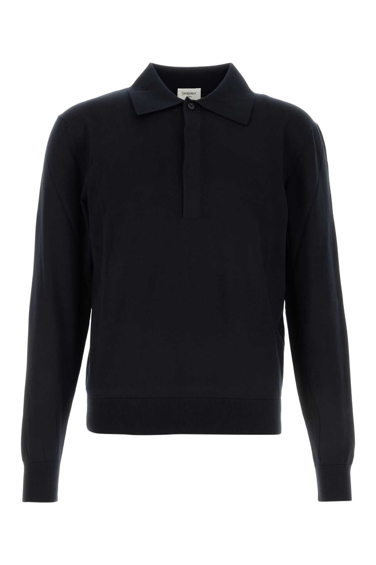 Saint Laurent Men Midnight Blue Silk Blend Polo Shirt SAINT LAURENT