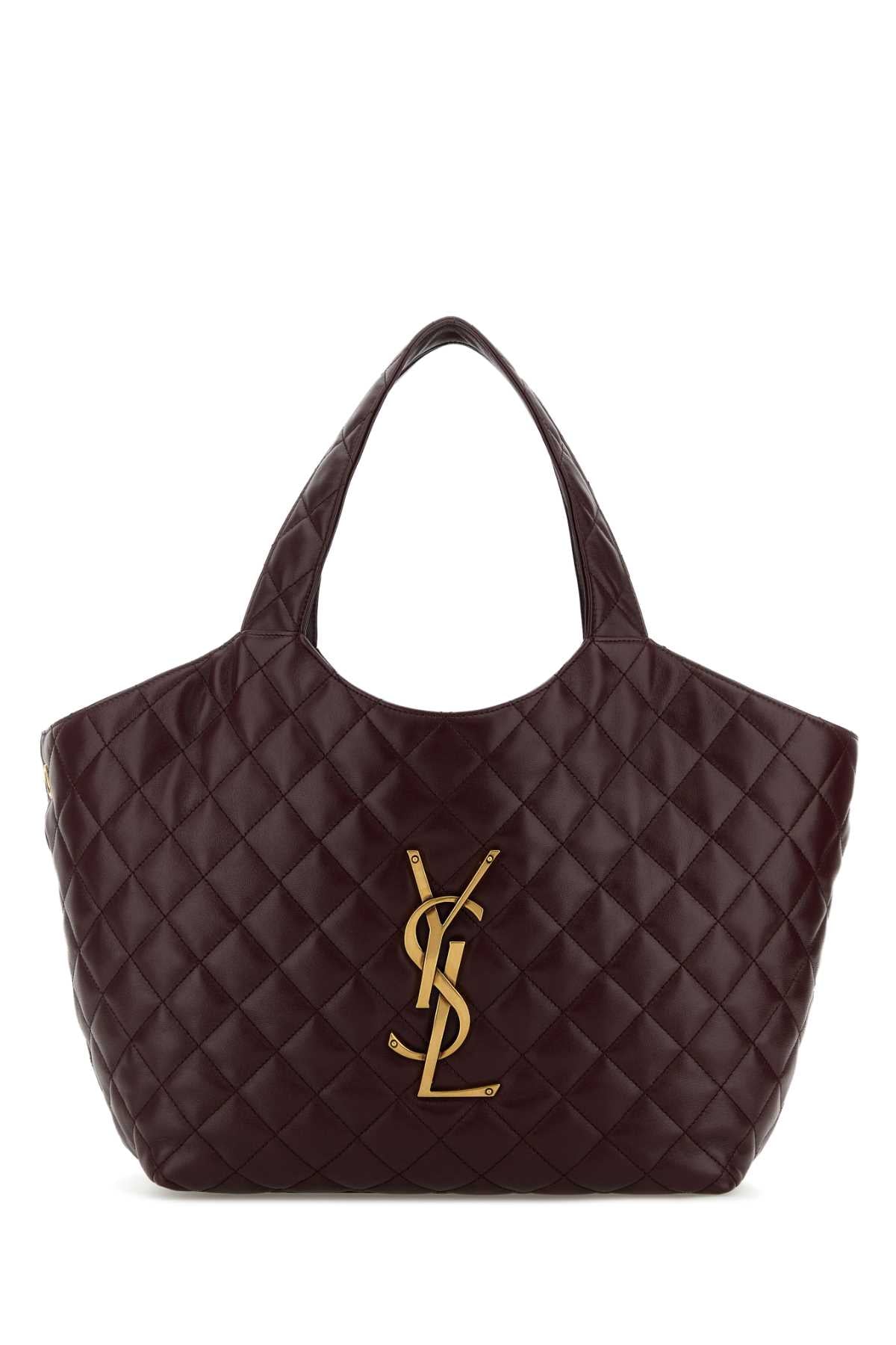 Saint Laurent Women Burgundy Nappa Leather Medium Icare Shopping Bag SAINT LAURENT