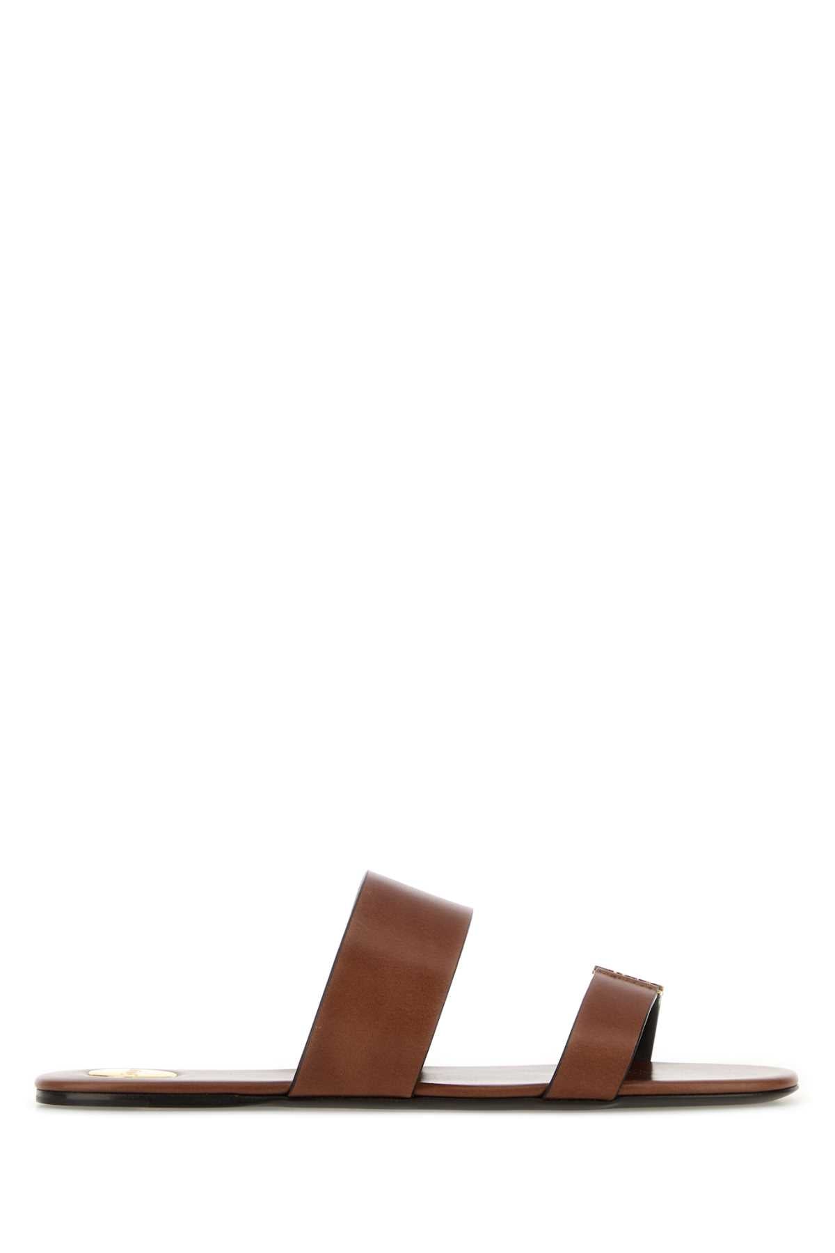 Saint Laurent Women Brown Leather Babylone Slippers SAINT LAURENT