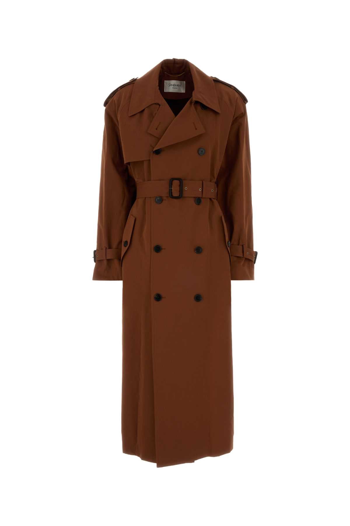 Saint Laurent Women Caramel Cotton Blend Oversize Trench Coat SAINT LAURENT