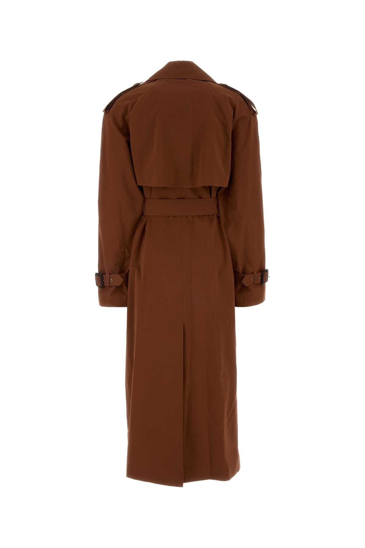 Saint Laurent Women Caramel Cotton Blend Oversize Trench Coat SAINT LAURENT