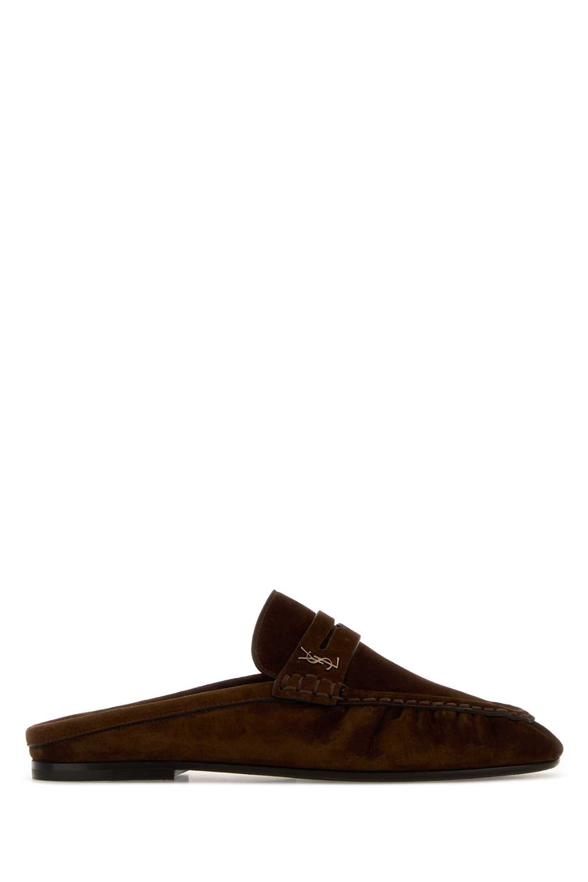 Saint Laurent Women Brown Suede Le Loafers Slippers SAINT LAURENT