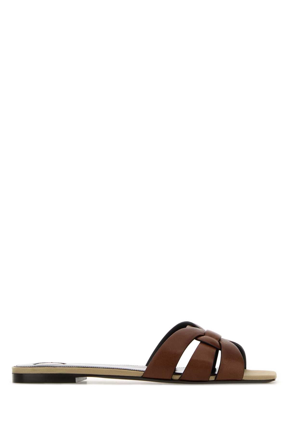 Saint Laurent Women Brown Leather Slippers SAINT LAURENT