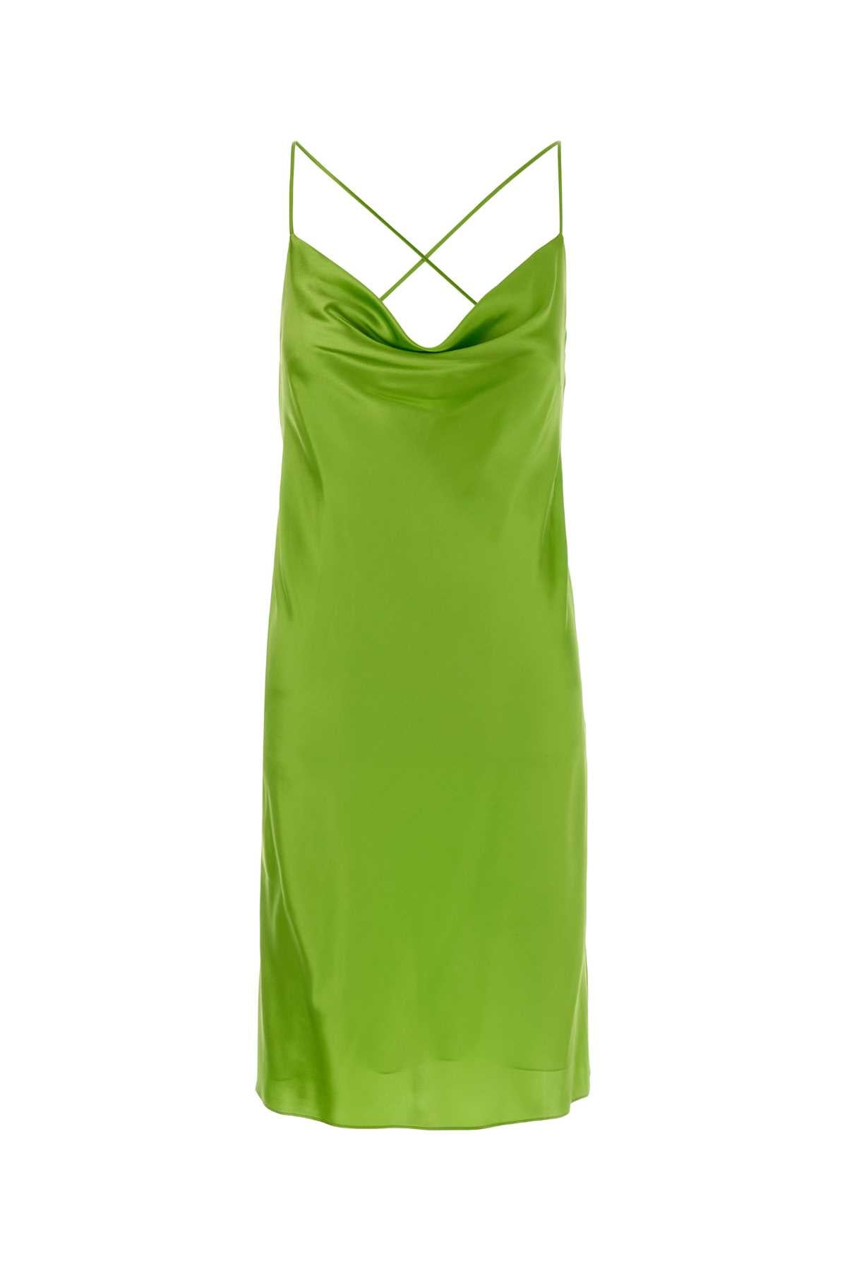 Saint Laurent Women Green Satin Mini Dress SAINT LAURENT