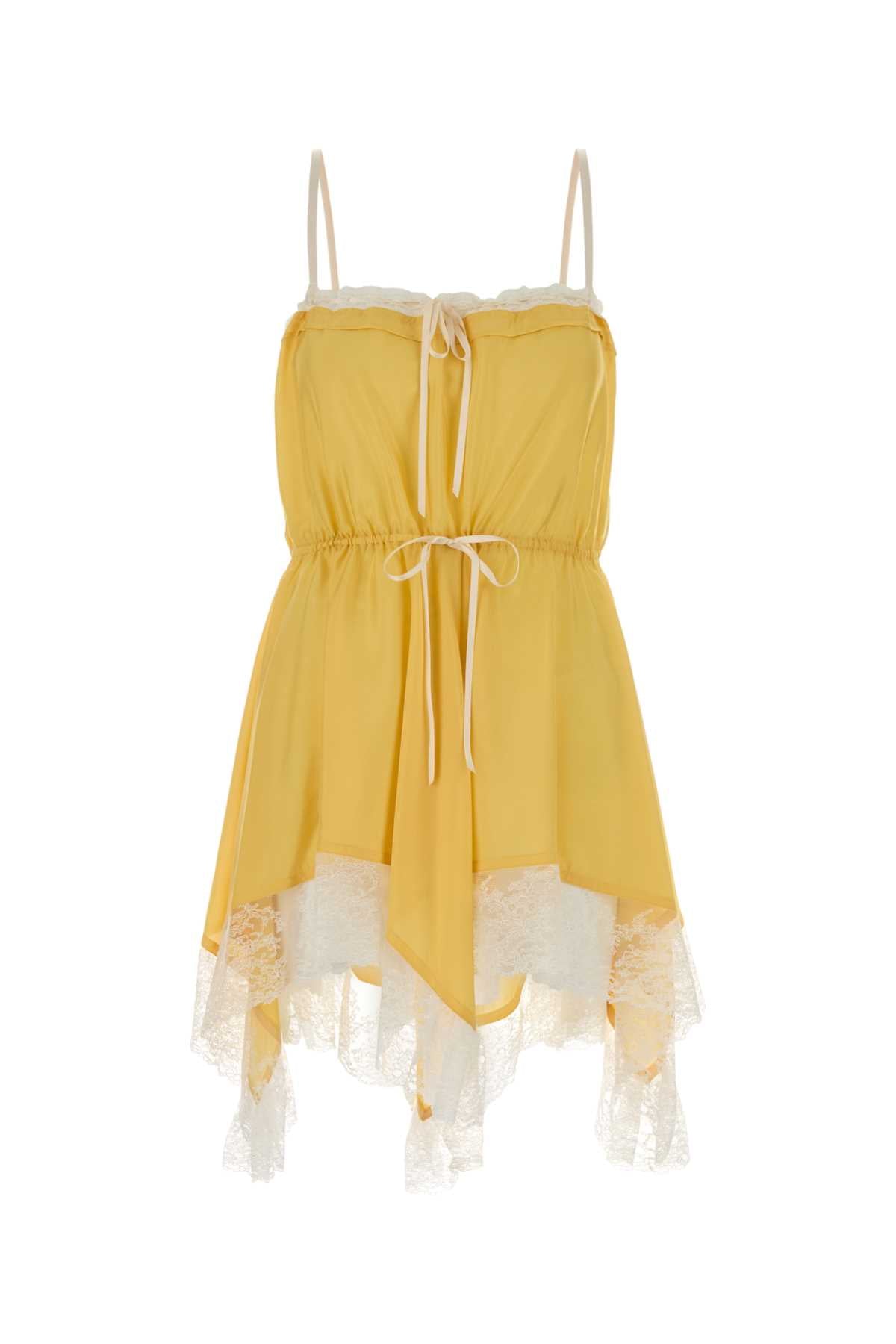 Saint Laurent Women Yellow Silk Mini Dress SAINT LAURENT
