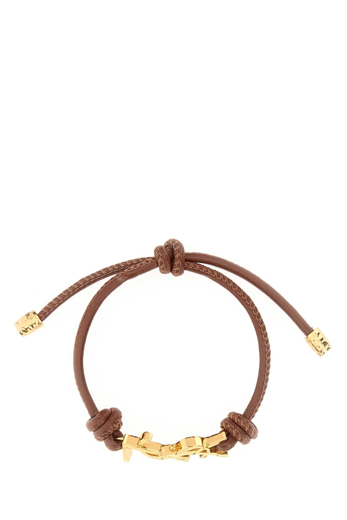 Saint Laurent Women Brown Leather Cassandre Bracelet SAINT LAURENT