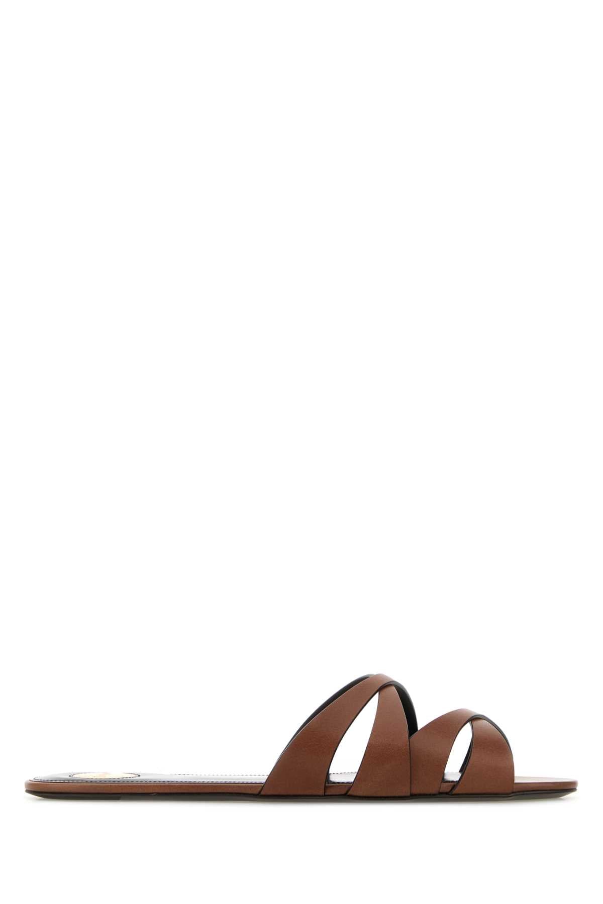 Saint Laurent Women Brown Leather Chandelle Slippers SAINT LAURENT