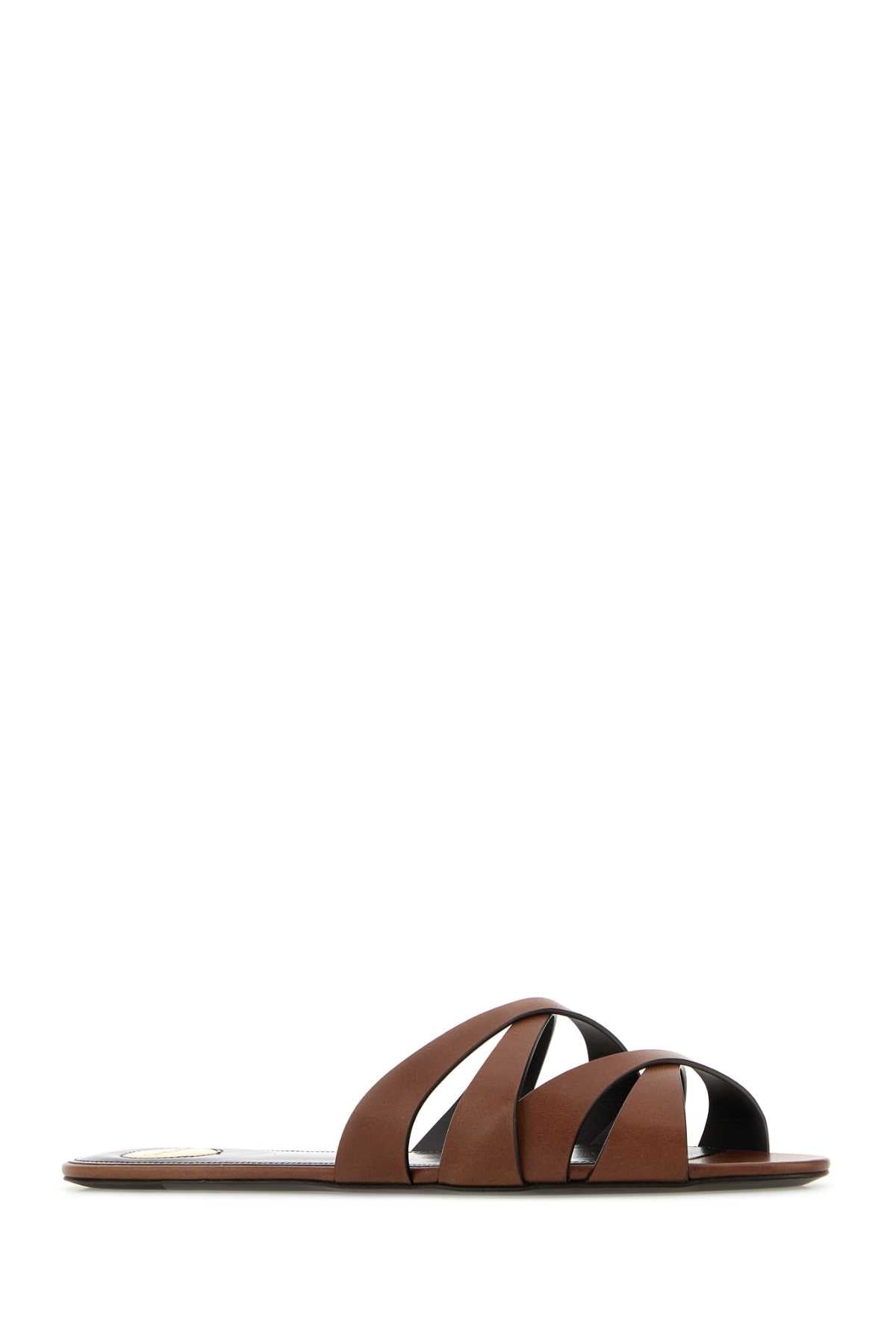 Saint Laurent Women Brown Leather Chandelle Slippers SAINT LAURENT