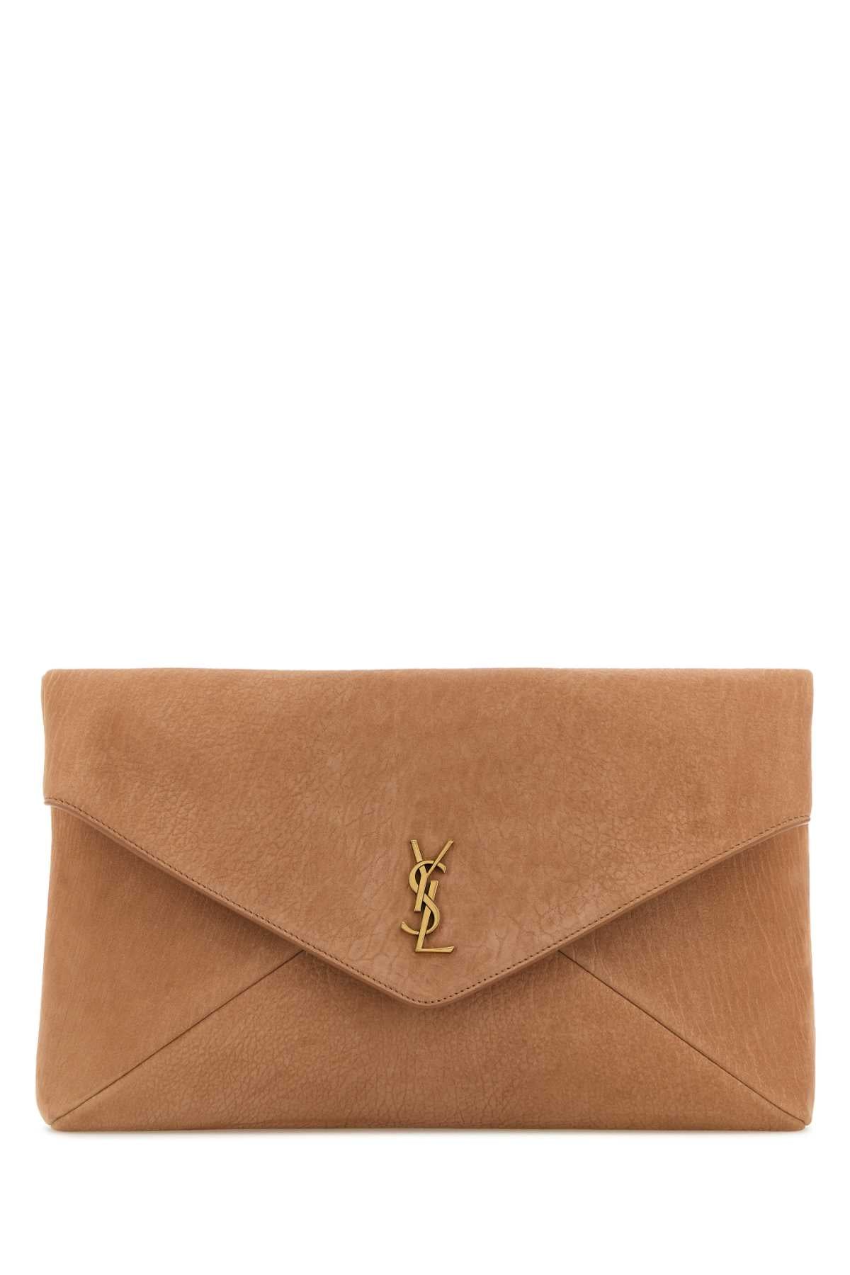 Saint Laurent Women Antiqued Pink Suede Envelope Clutch SAINT LAURENT