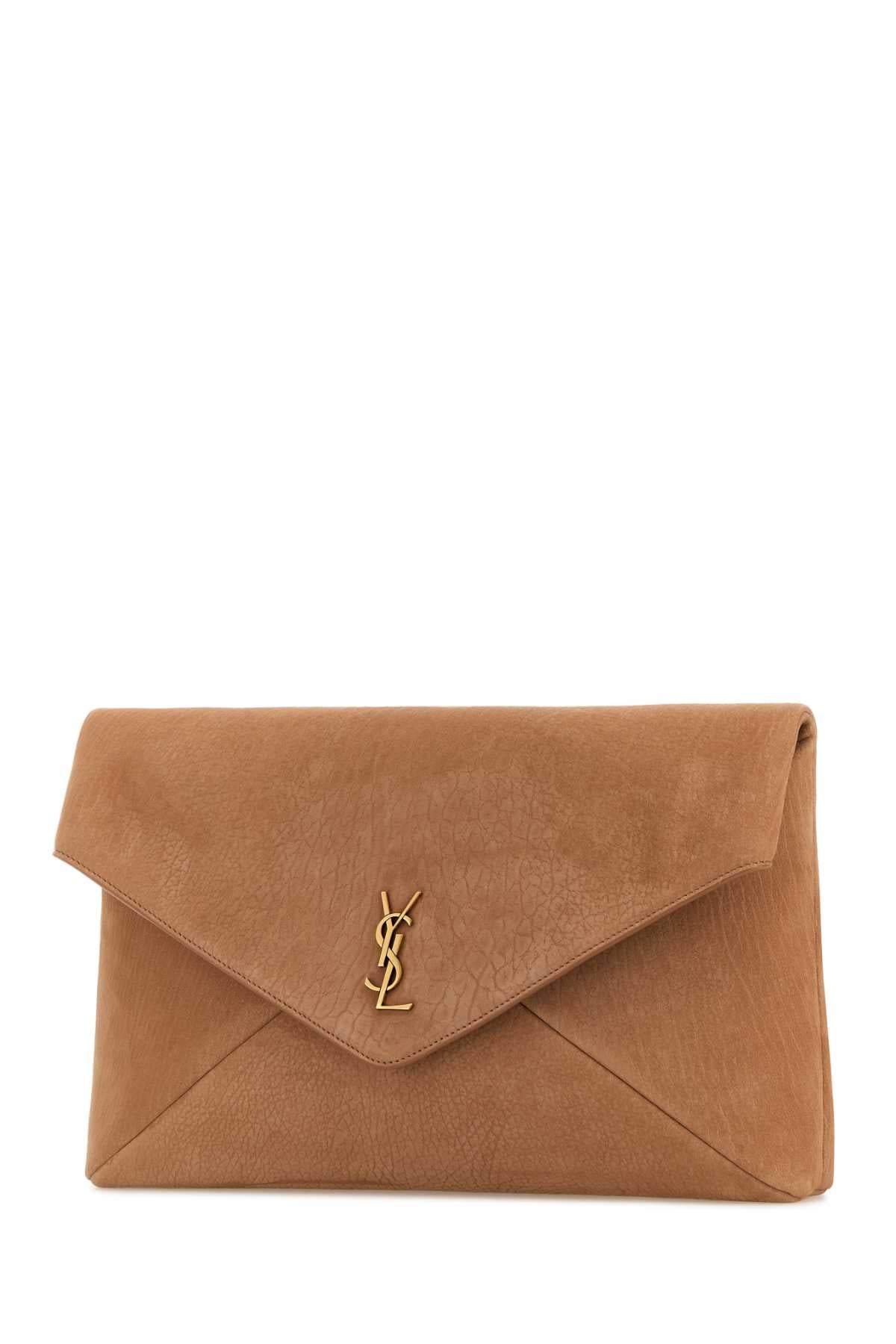 Saint Laurent Women Antiqued Pink Suede Envelope Clutch SAINT LAURENT