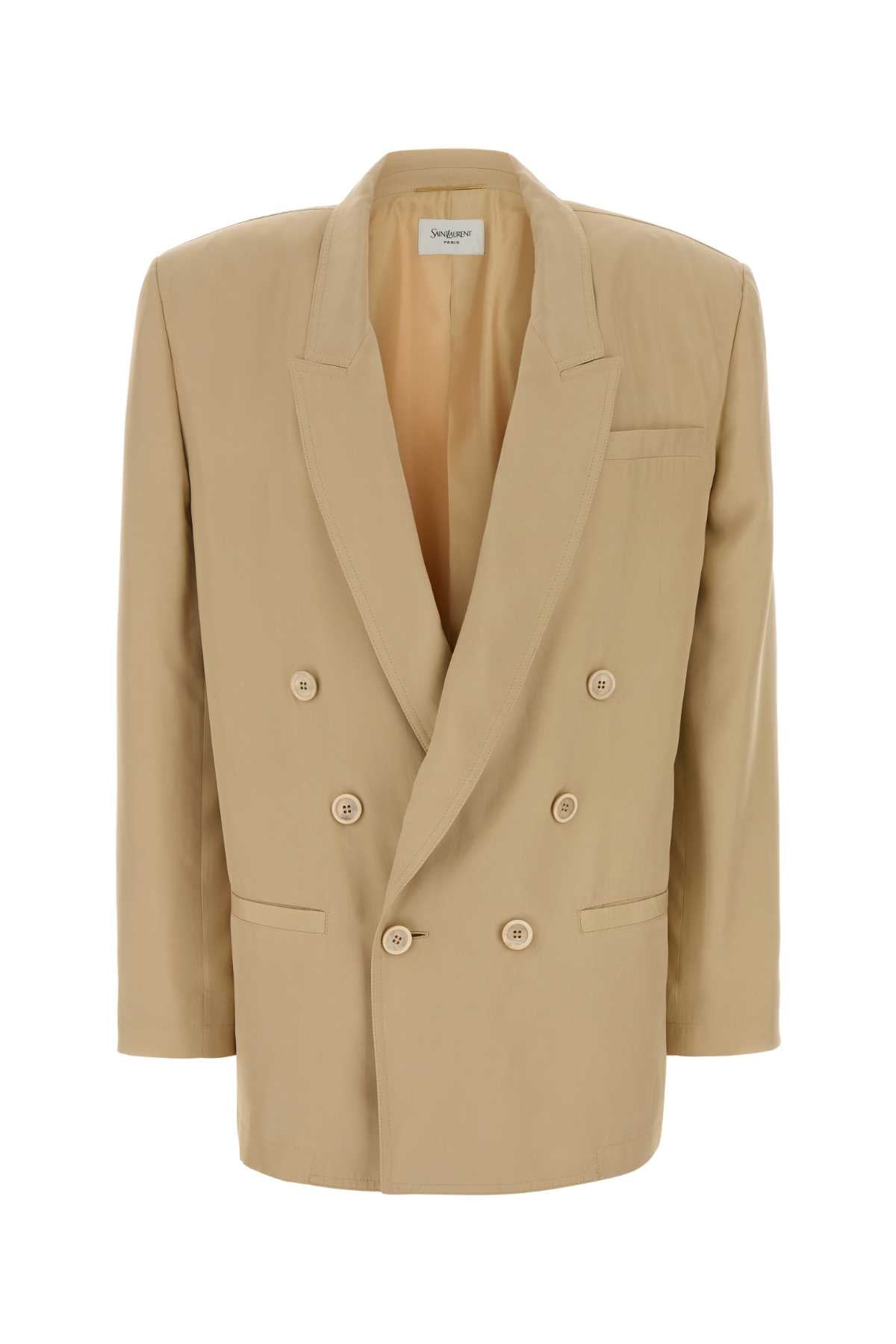 Saint Laurent Women Beige Silk Blazer SAINT LAURENT