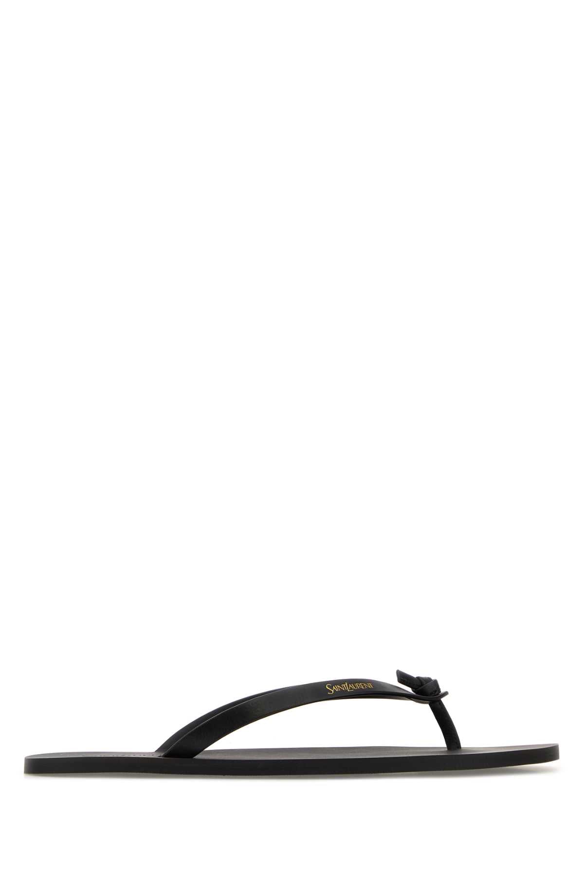 Saint Laurent Men Black Leather Thong Slippers SAINT LAURENT