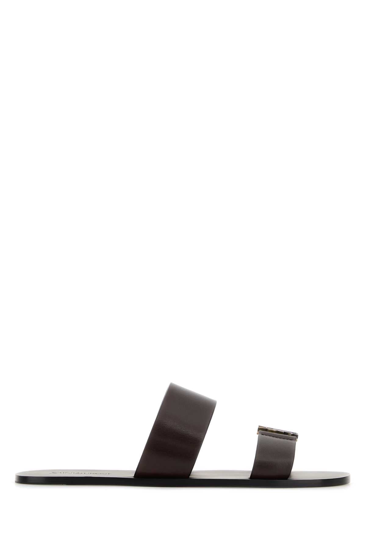 Saint Laurent Men Dark Brown Leather Babylone Slippers SAINT LAURENT