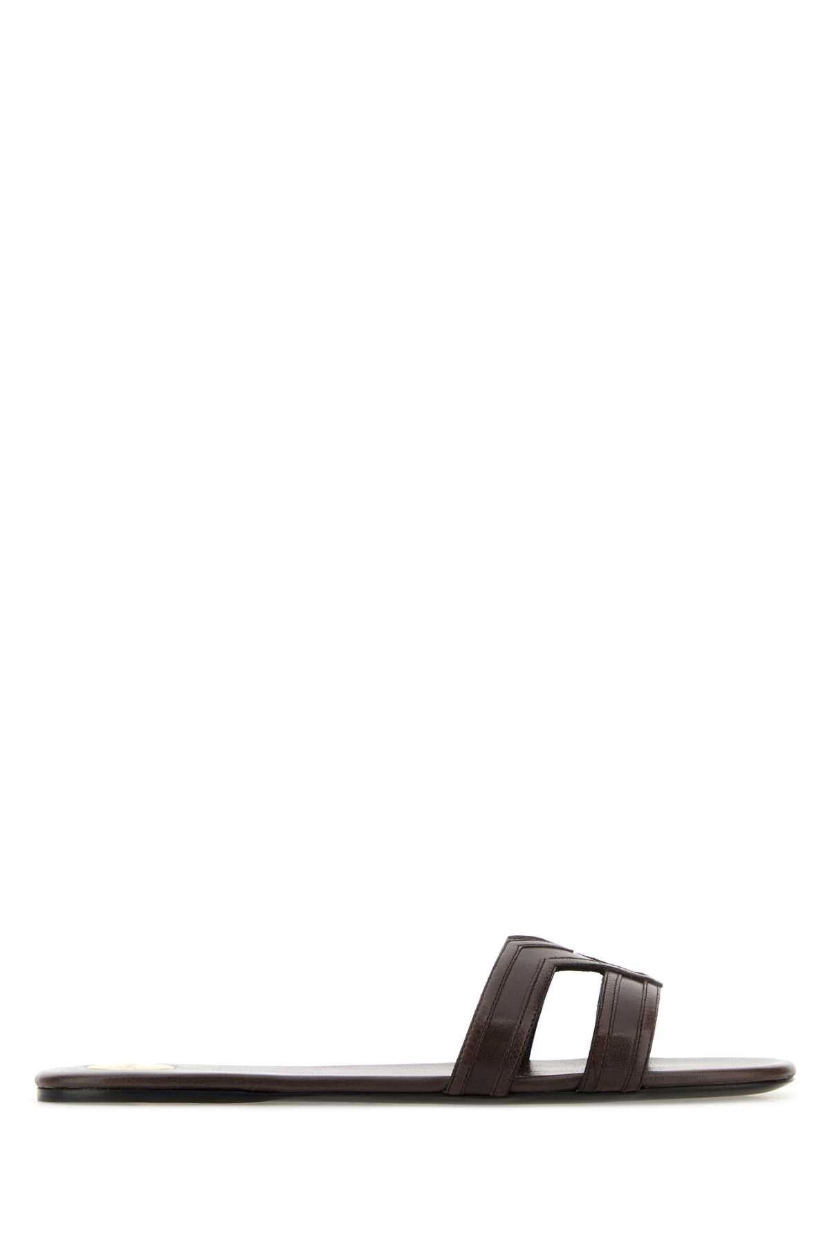 Saint Laurent Women Brown Leather Mabrouka Slippers SAINT LAURENT