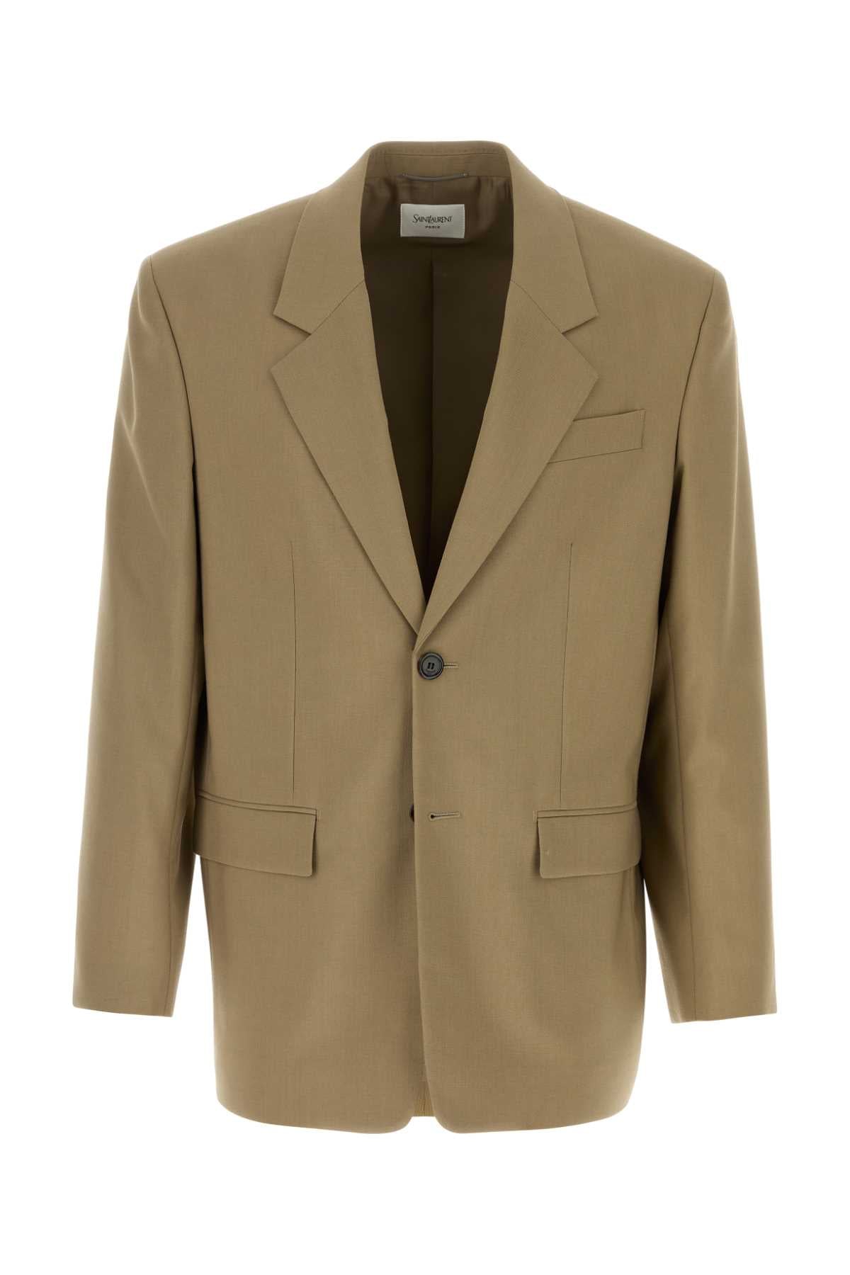 Saint Laurent Men Khaki Wool Blend Blazer SAINT LAURENT