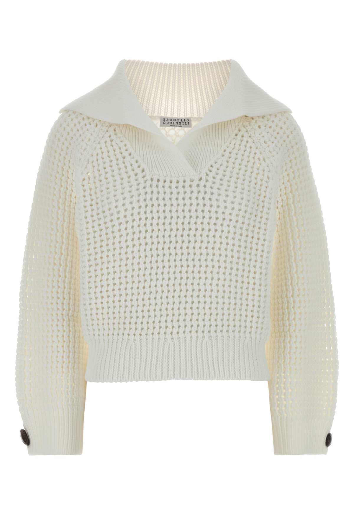 Brunello Cucinelli Women White Cotton Blend Sweater BRUNELLO CUCINELLI