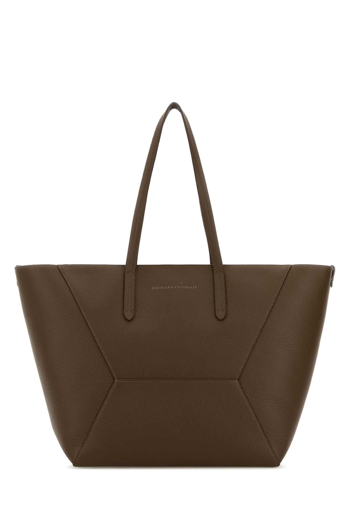 Brunello Cucinelli Women Mud Leather Shopping Bag BRUNELLO CUCINELLI