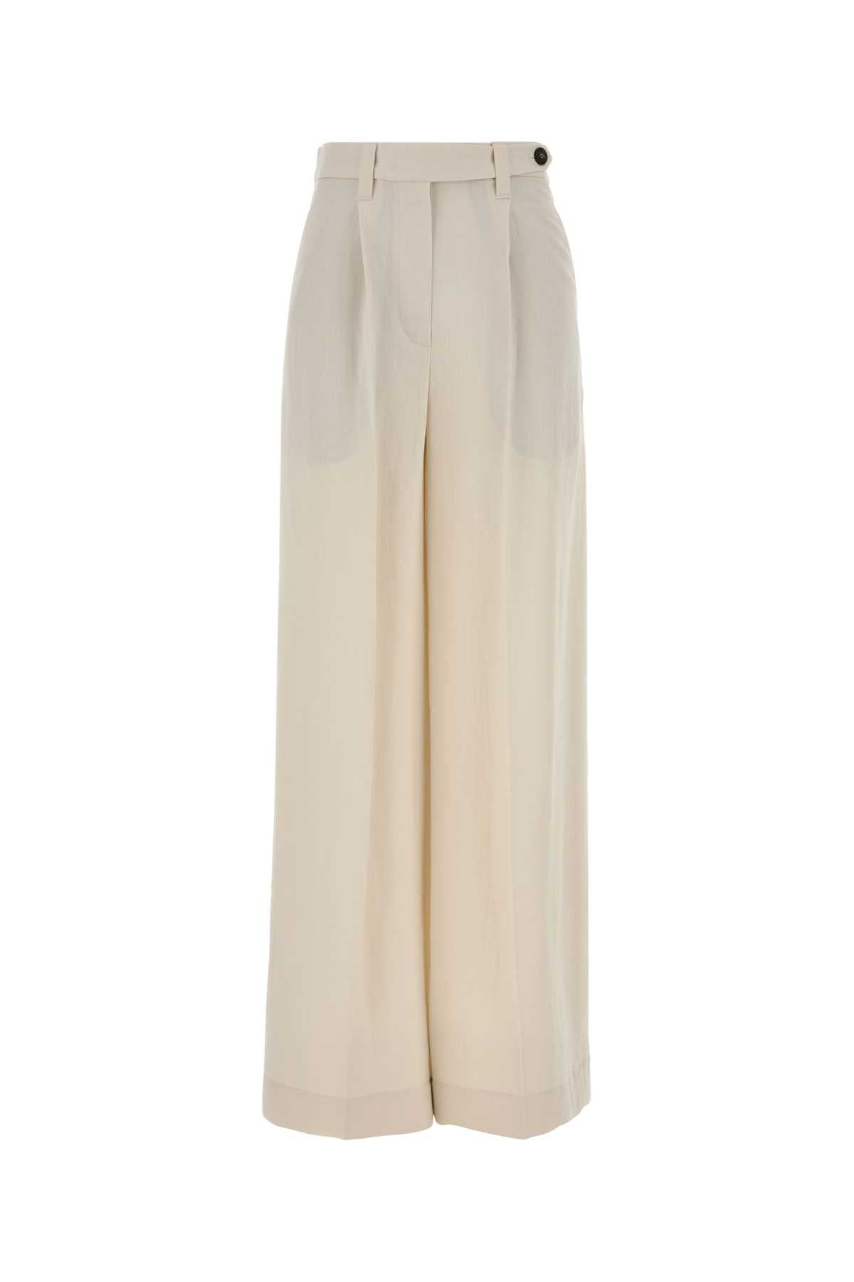 Brunello Cucinelli Women Ivory Viscose Blend Wide-Leg Pant BRUNELLO CUCINELLI