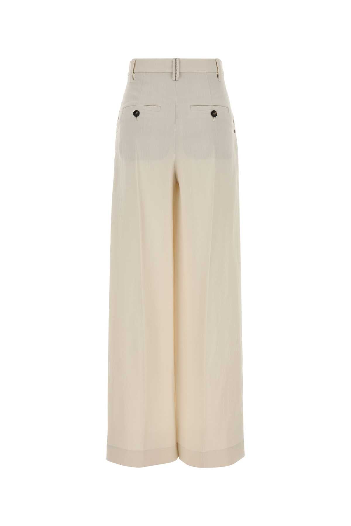 Brunello Cucinelli Women Ivory Viscose Blend Wide-Leg Pant BRUNELLO CUCINELLI