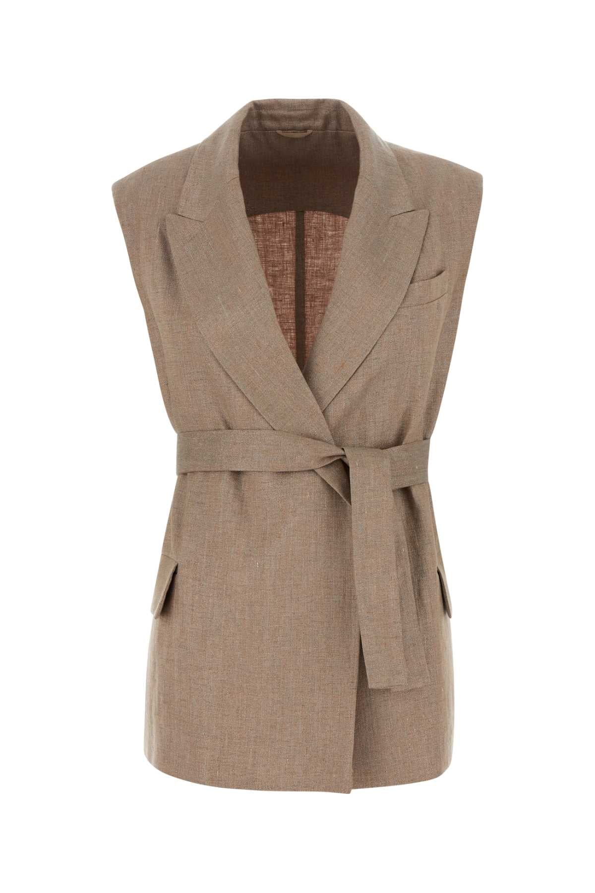 Brunello Cucinelli Women Cappuccino Linen Blend Vest BRUNELLO CUCINELLI