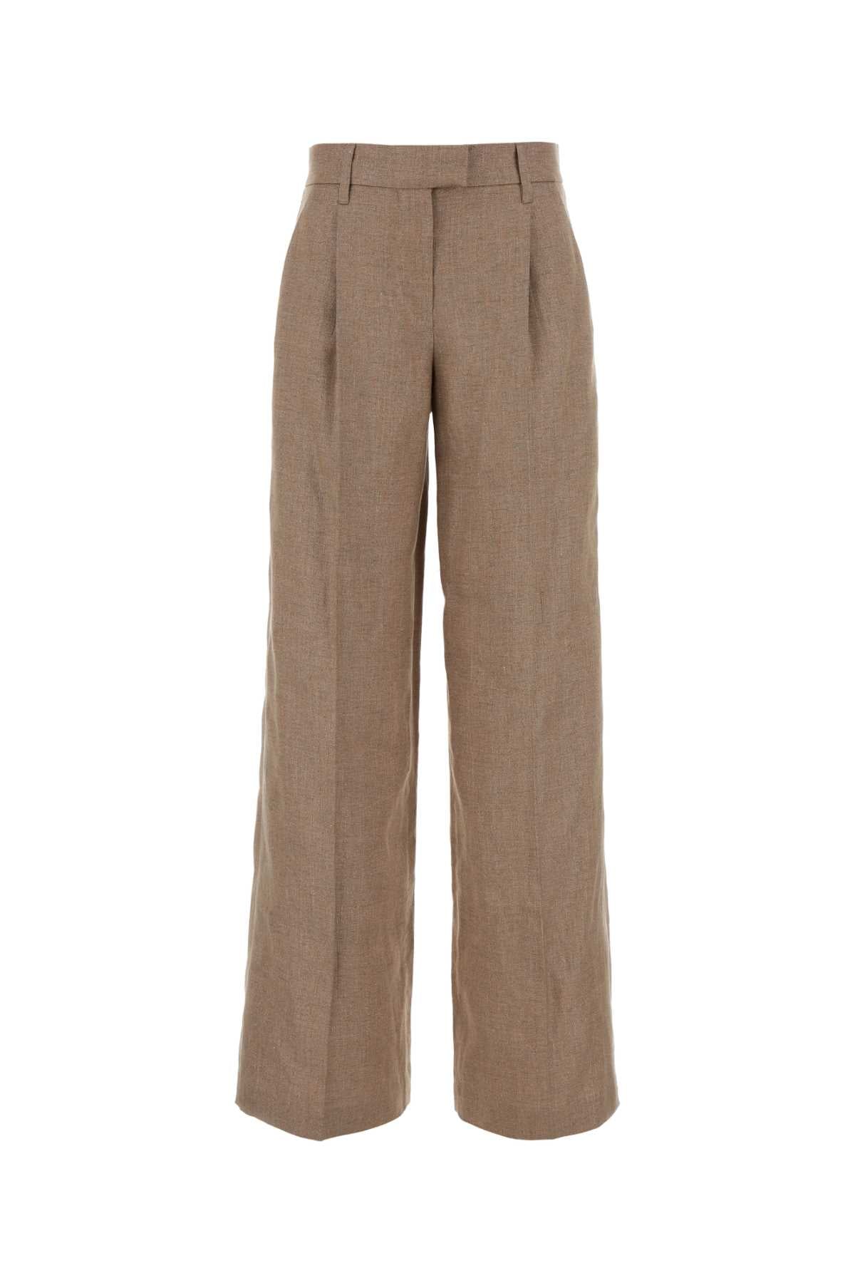 Brunello Cucinelli Women Cappuccino Linen Blend Wide-Leg Pant BRUNELLO CUCINELLI