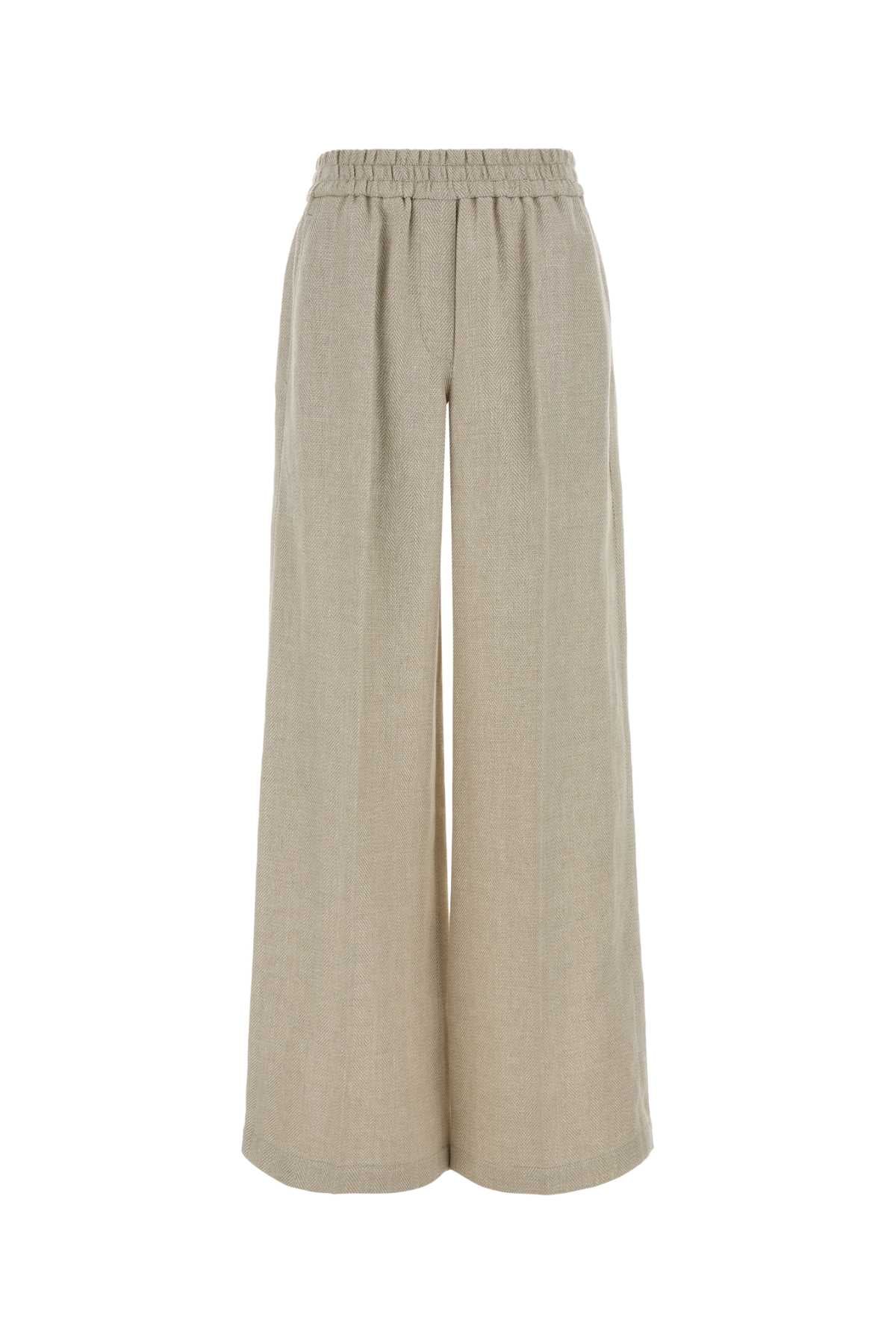 Brunello Cucinelli Women Melange Beige Linen Blend Wide-Leg Pant BRUNELLO CUCINELLI