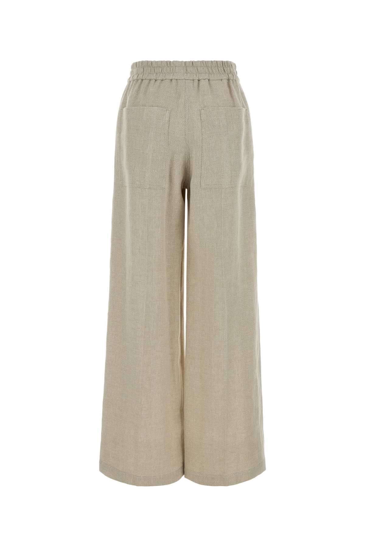 Brunello Cucinelli Women Melange Beige Linen Blend Wide-Leg Pant BRUNELLO CUCINELLI