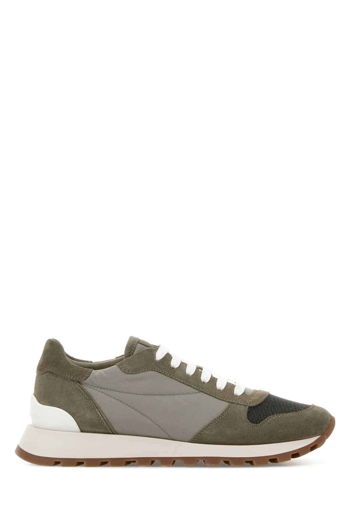 Brunello Cucinelli Women Dove Grey Suede And Fabric Sneakers BRUNELLO CUCINELLI