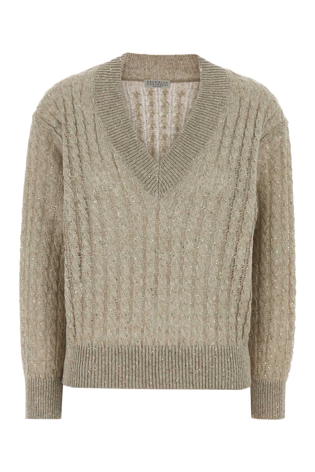 Brunello Cucinelli Women Dove Grey Linen Blend Sweater BRUNELLO CUCINELLI
