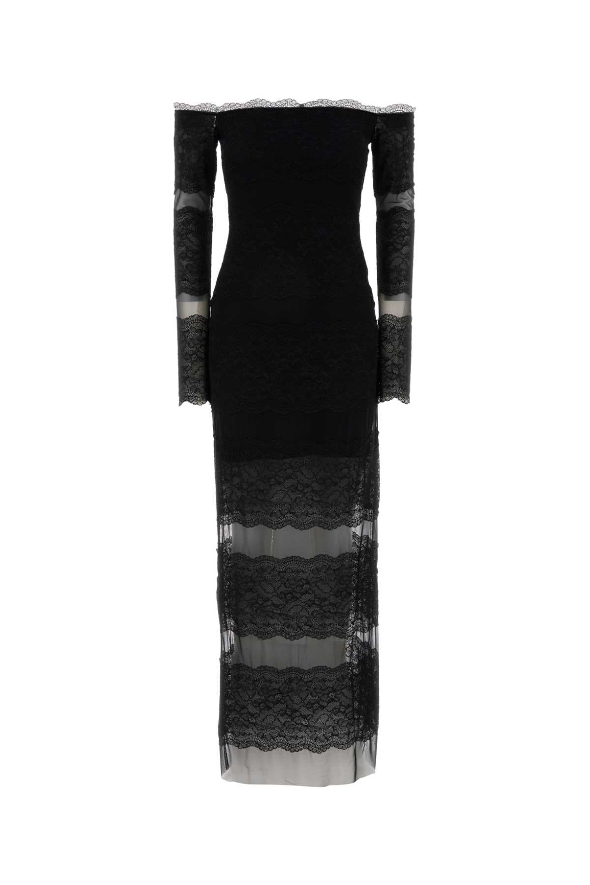 Blumarine Women Black Lace And Mesh Long Dress