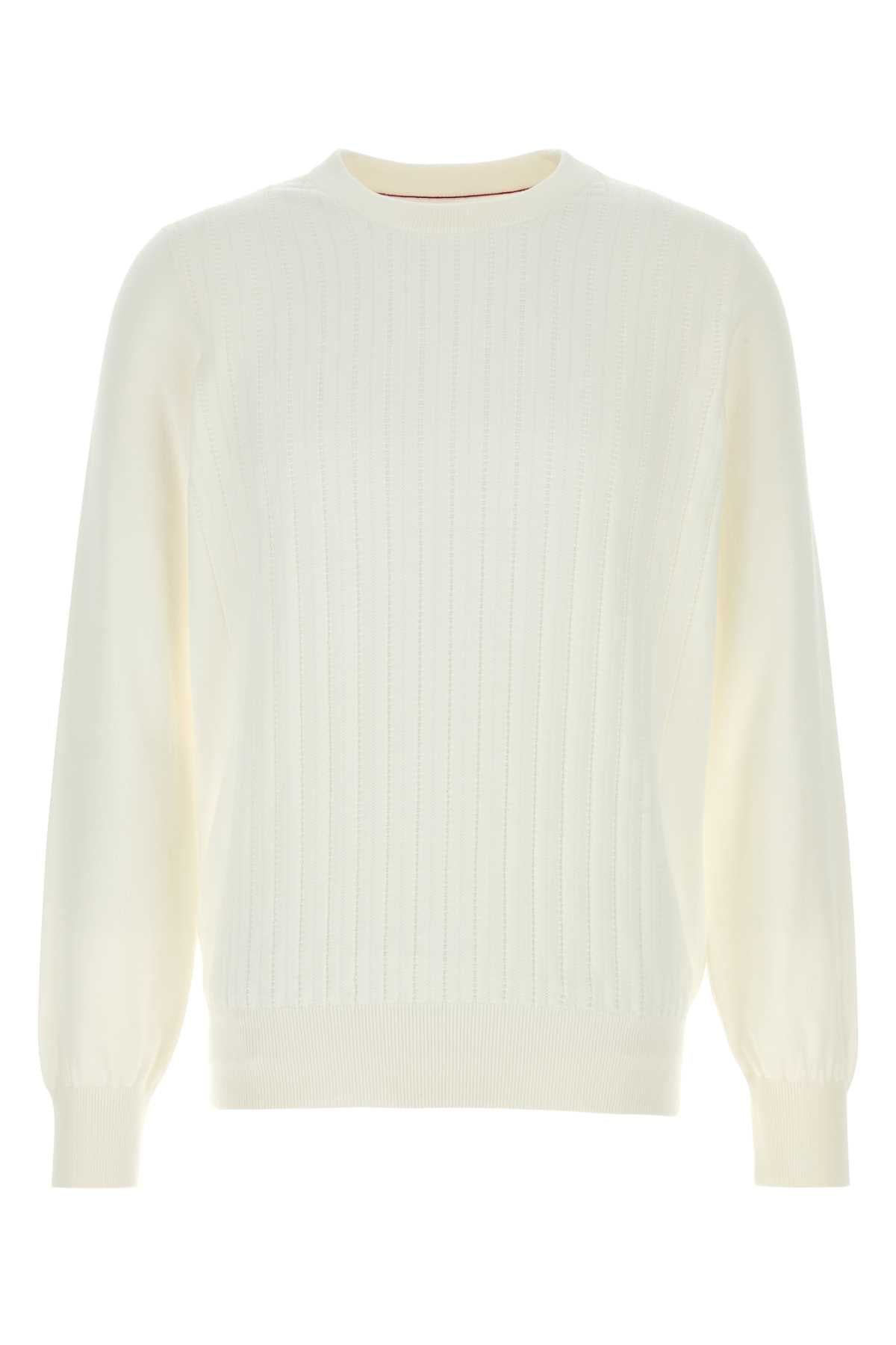 Brunello Cucinelli Men White Cotton Sweater BRUNELLO CUCINELLI