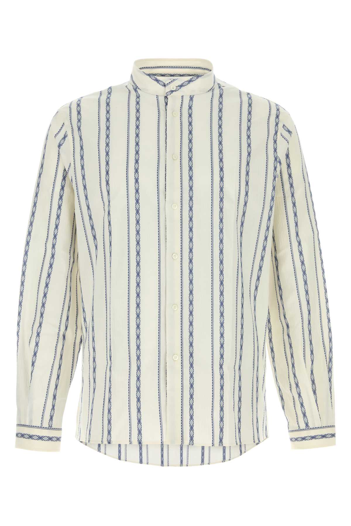 Brunello Cucinelli Men Embroidered Stretch Cotton Shirt BRUNELLO CUCINELLI