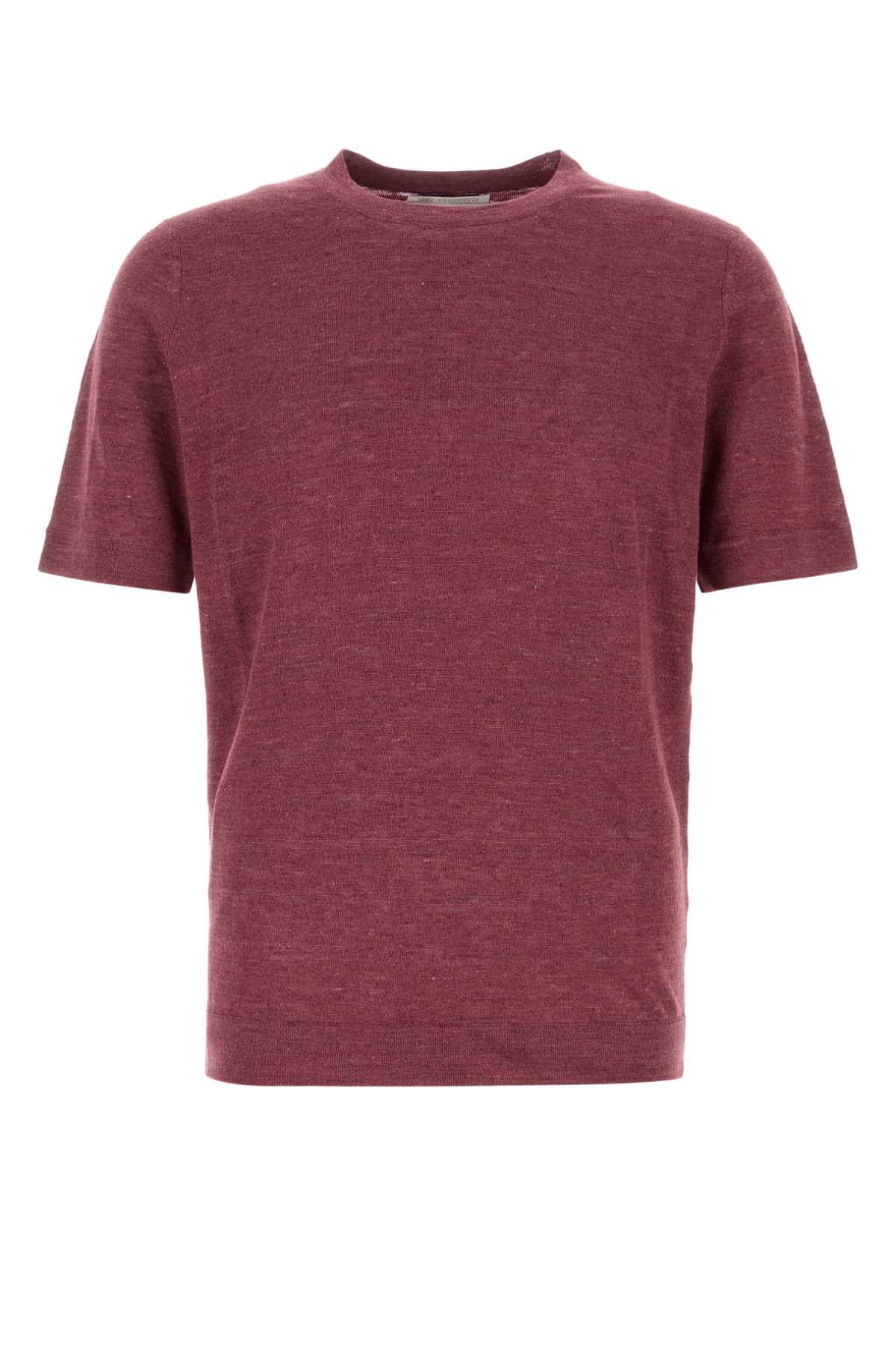 Brunello Cucinelli Men Tyrian Purple Linen Blend Sweater BRUNELLO CUCINELLI