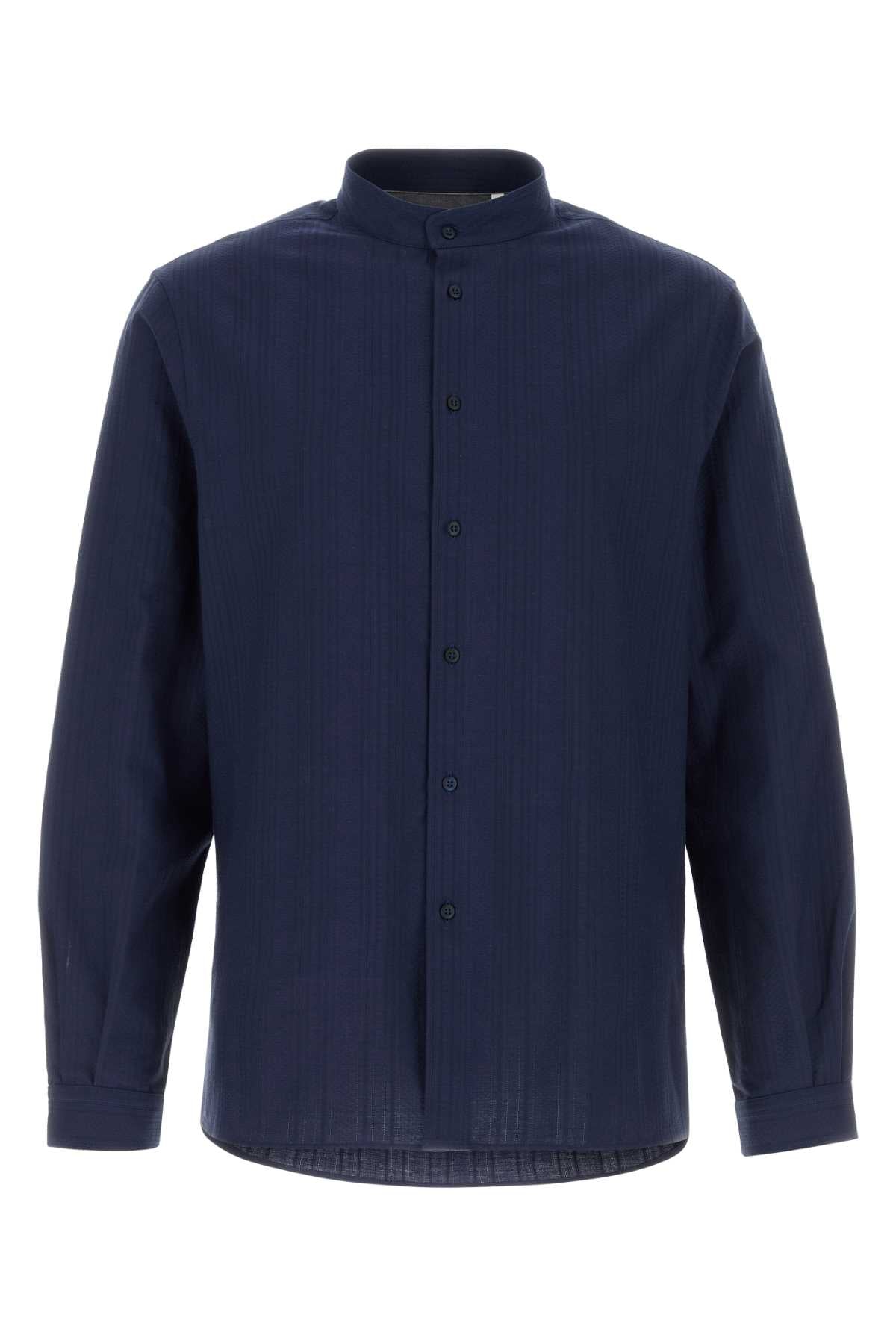 Brunello Cucinelli Men Navy Blue Cotton Shirt BRUNELLO CUCINELLI