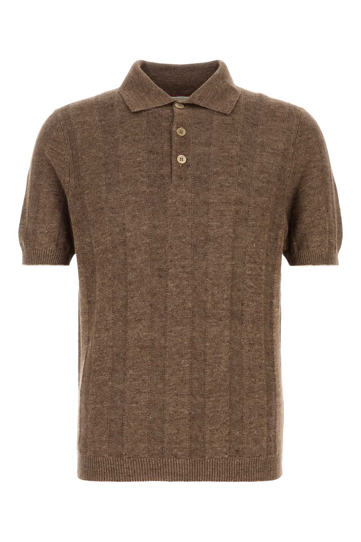 Brunello Cucinelli Men Brown Knit Polo Shirt BRUNELLO CUCINELLI