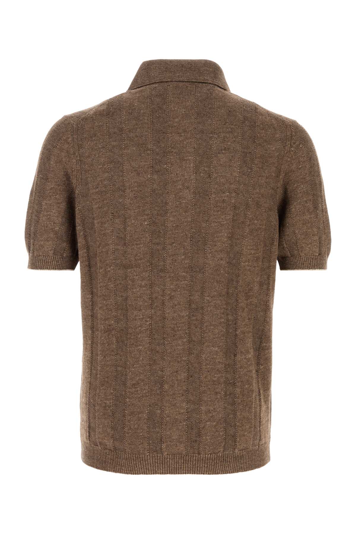 Brunello Cucinelli Men Brown Knit Polo Shirt BRUNELLO CUCINELLI