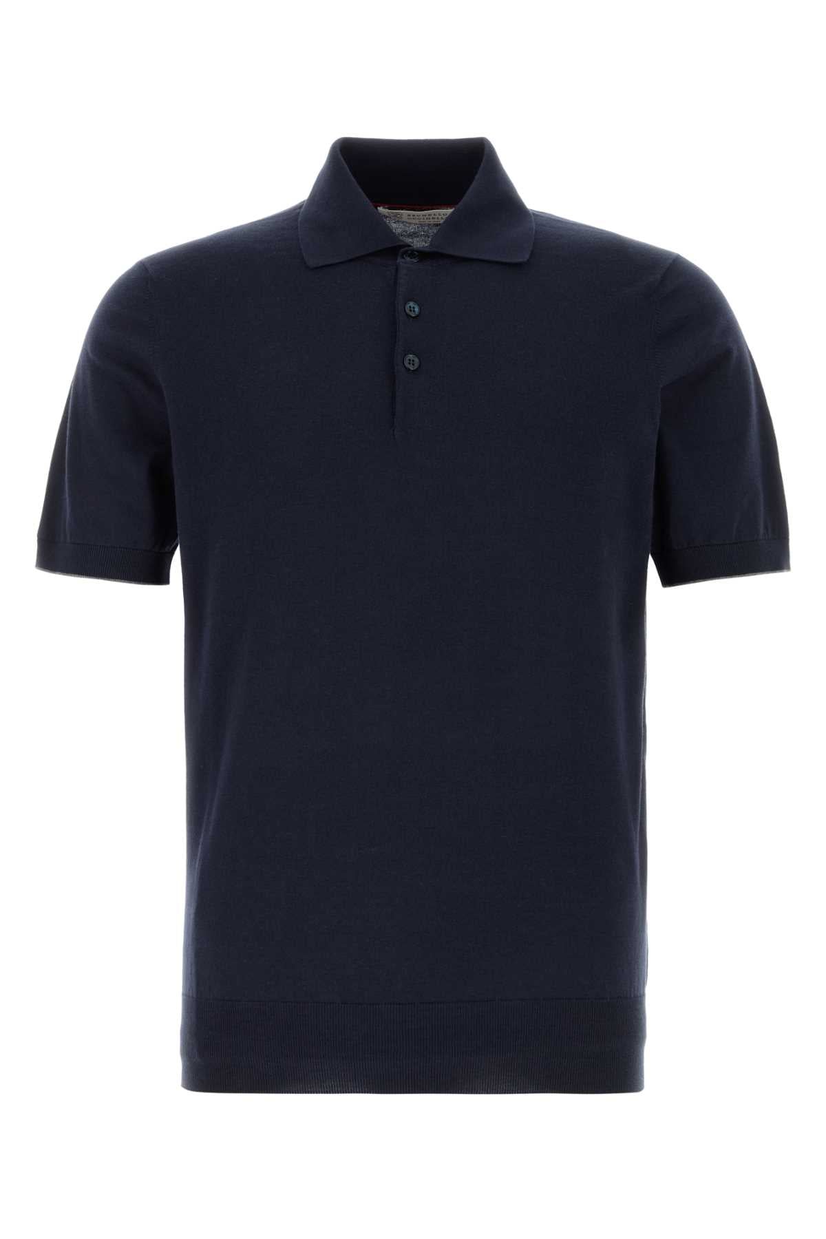 Brunello Cucinelli Men Navy Blue Cotton Polo Shirt BRUNELLO CUCINELLI