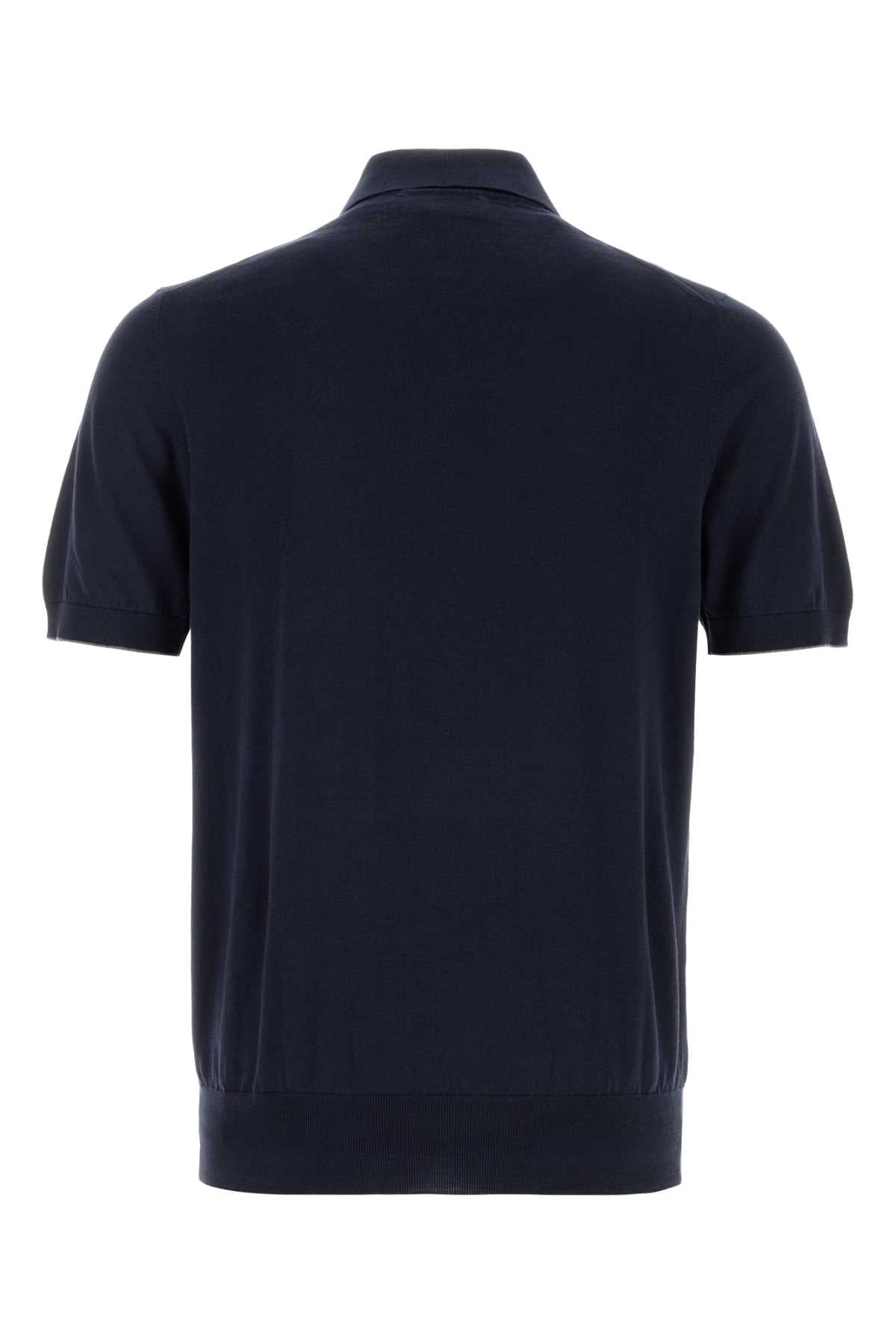 Brunello Cucinelli Men Navy Blue Cotton Polo Shirt BRUNELLO CUCINELLI