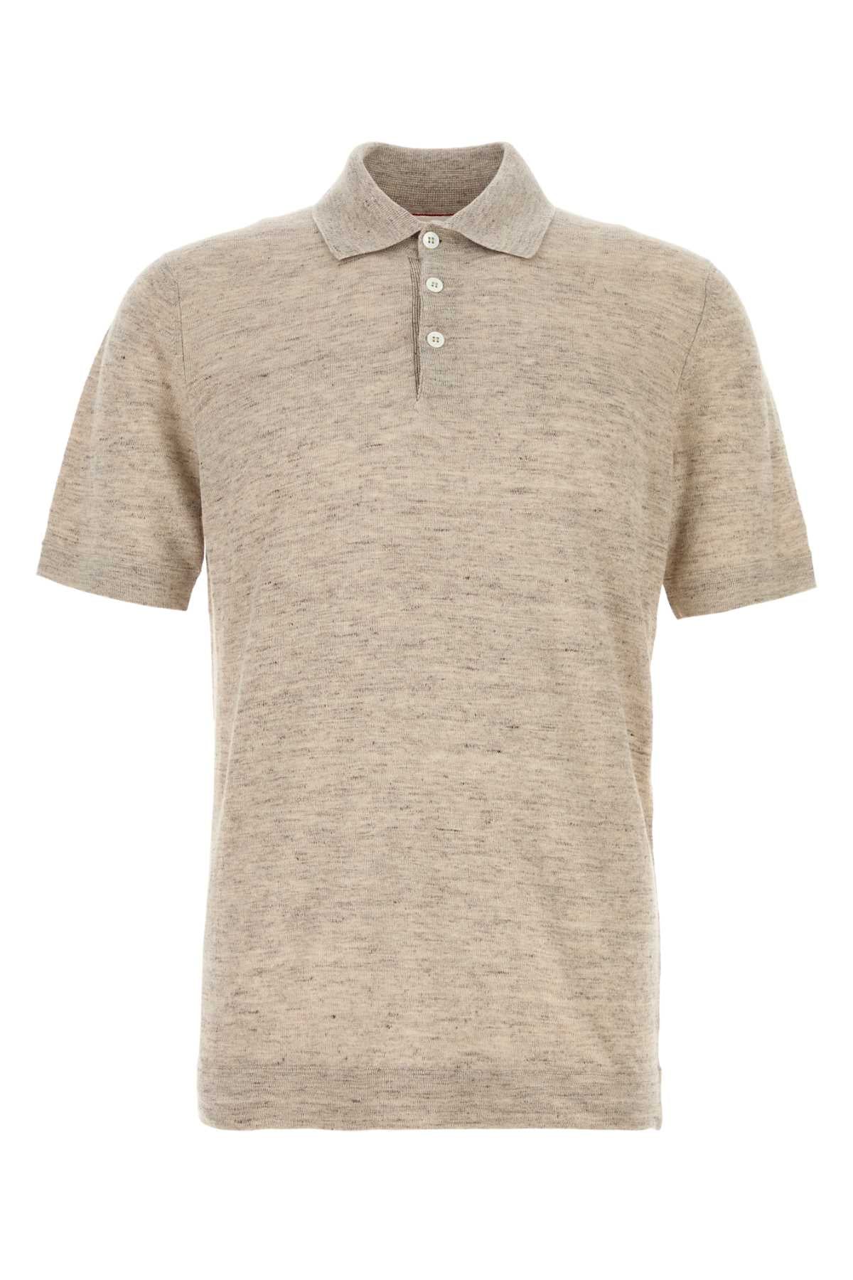 Brunello Cucinelli Men Melange Beige Linen Blend Polo Shirt BRUNELLO CUCINELLI
